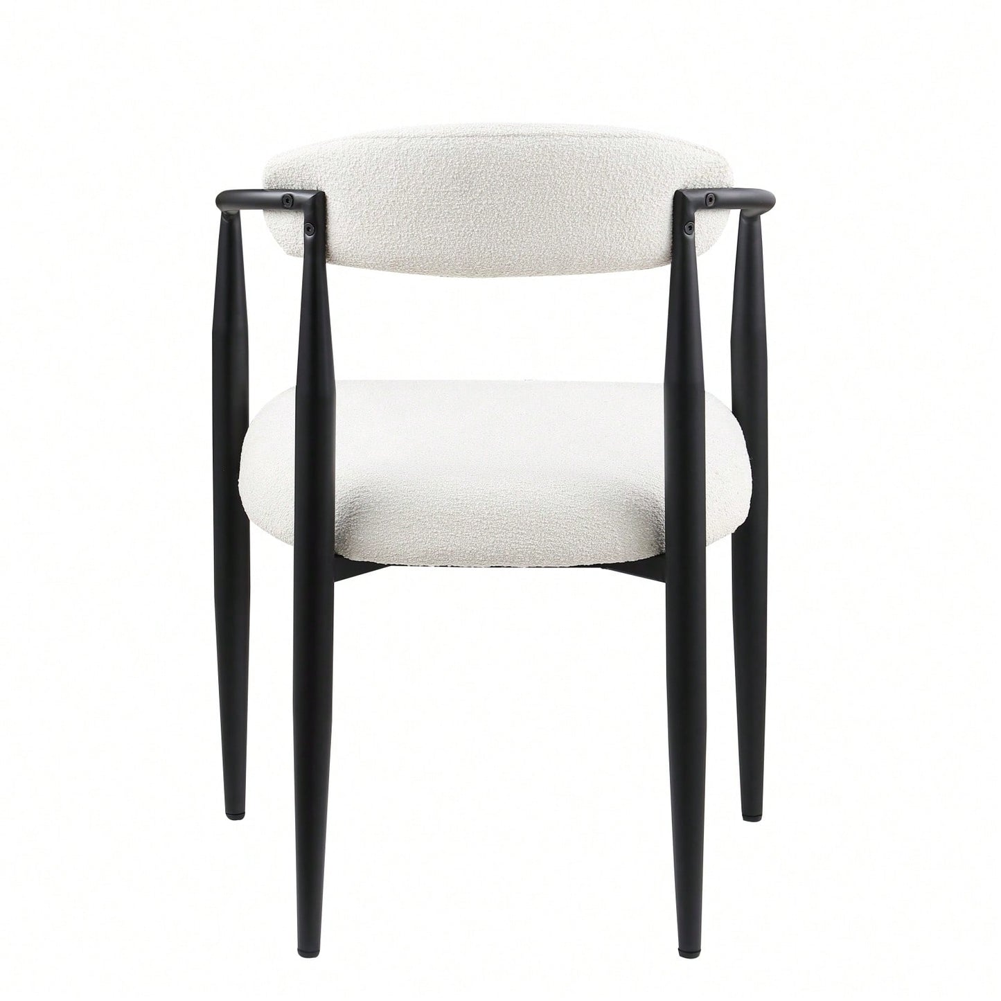 Mid-Century Modern Upholstered Dining Chairs Set of 2 with Iron Frame and Boucle Backrest Comfortable Seating for Kitchen or Dining Room