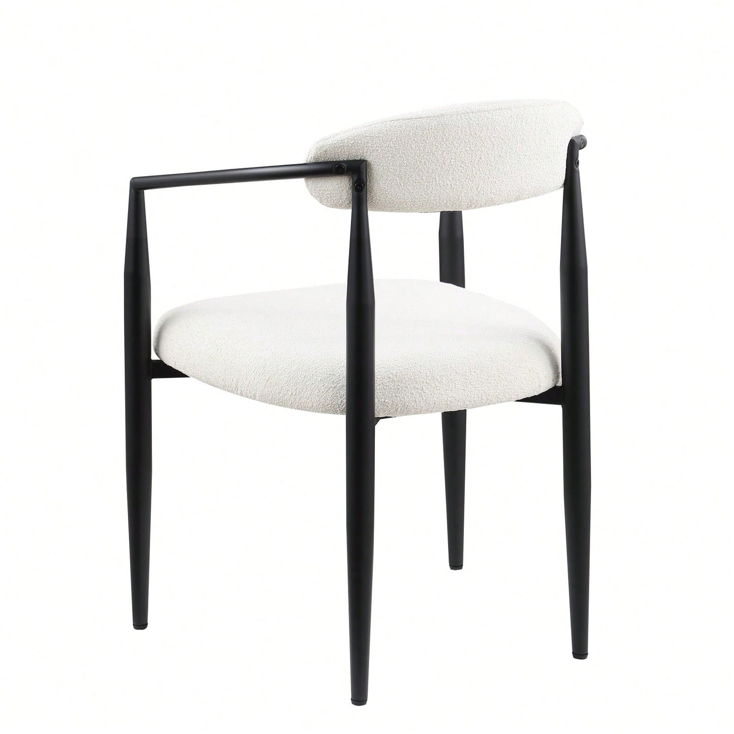 Mid-Century Modern Upholstered Dining Chairs Set of 2 with Iron Frame and Boucle Backrest Comfortable Seating for Kitchen or Dining Room