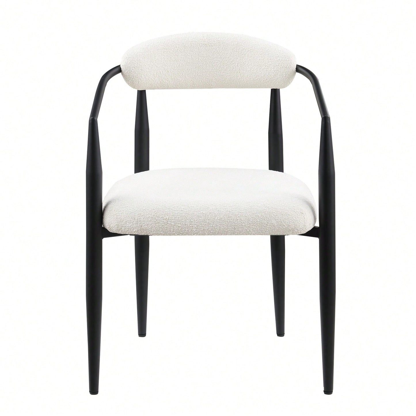 Mid-Century Modern Upholstered Dining Chairs Set of 2 with Iron Frame and Boucle Backrest Comfortable Seating for Kitchen or Dining Room