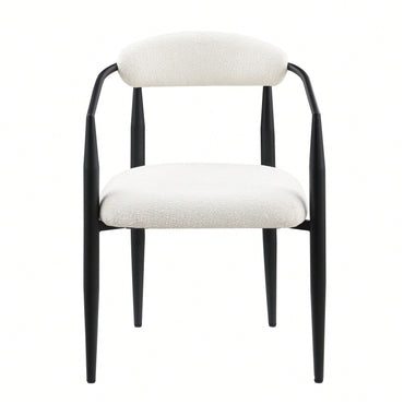 Mid-Century Modern Upholstered Dining Chairs Set of 2 with Iron Frame and Boucle Backrest Comfortable Seating for Kitchen or Dining Room