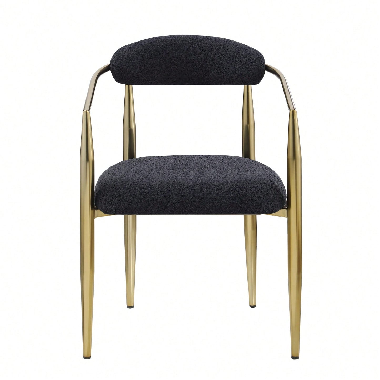 Mid-Century Modern Upholstered Dining Chairs Set of 2 with Iron Frame and Boucle Backrest Comfortable Seating for Kitchen or Dining Room