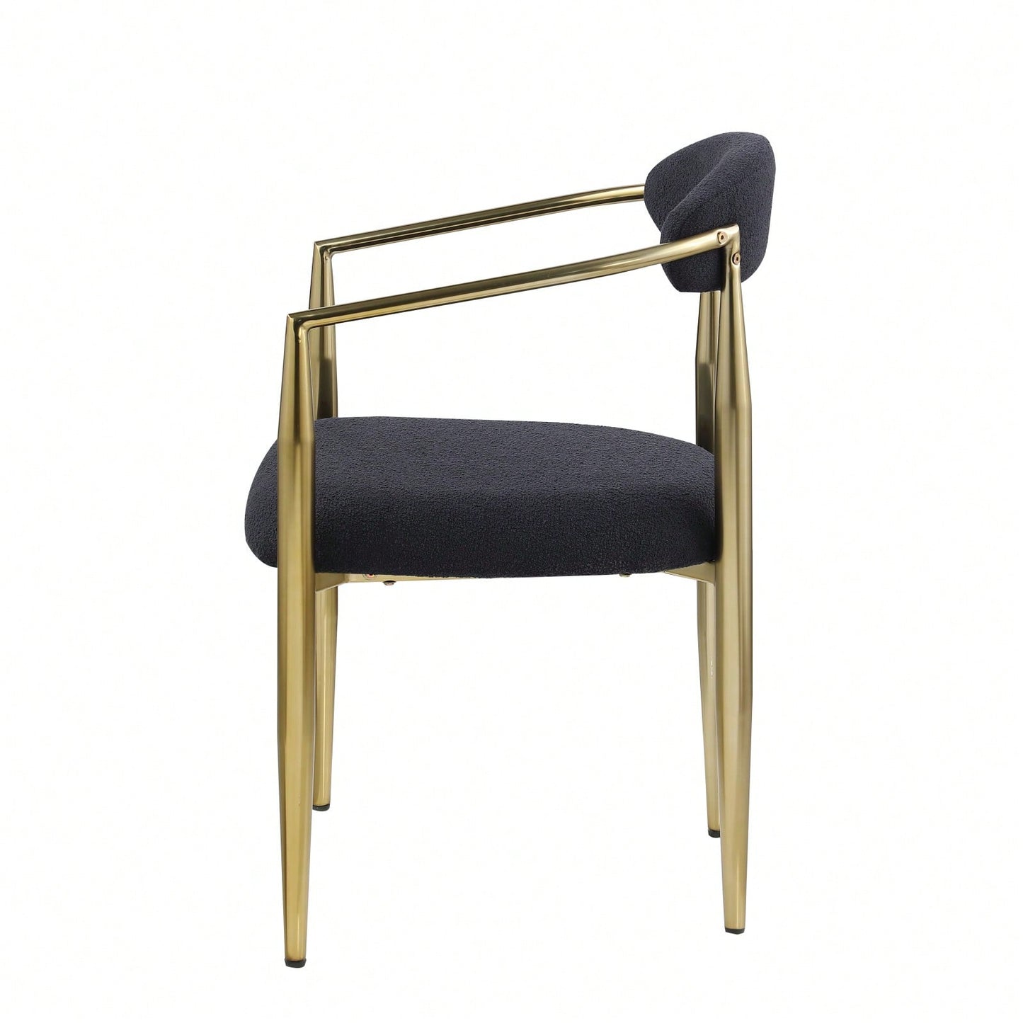 Mid-Century Modern Upholstered Dining Chairs Set of 2 with Iron Frame and Boucle Backrest Comfortable Seating for Kitchen or Dining Room