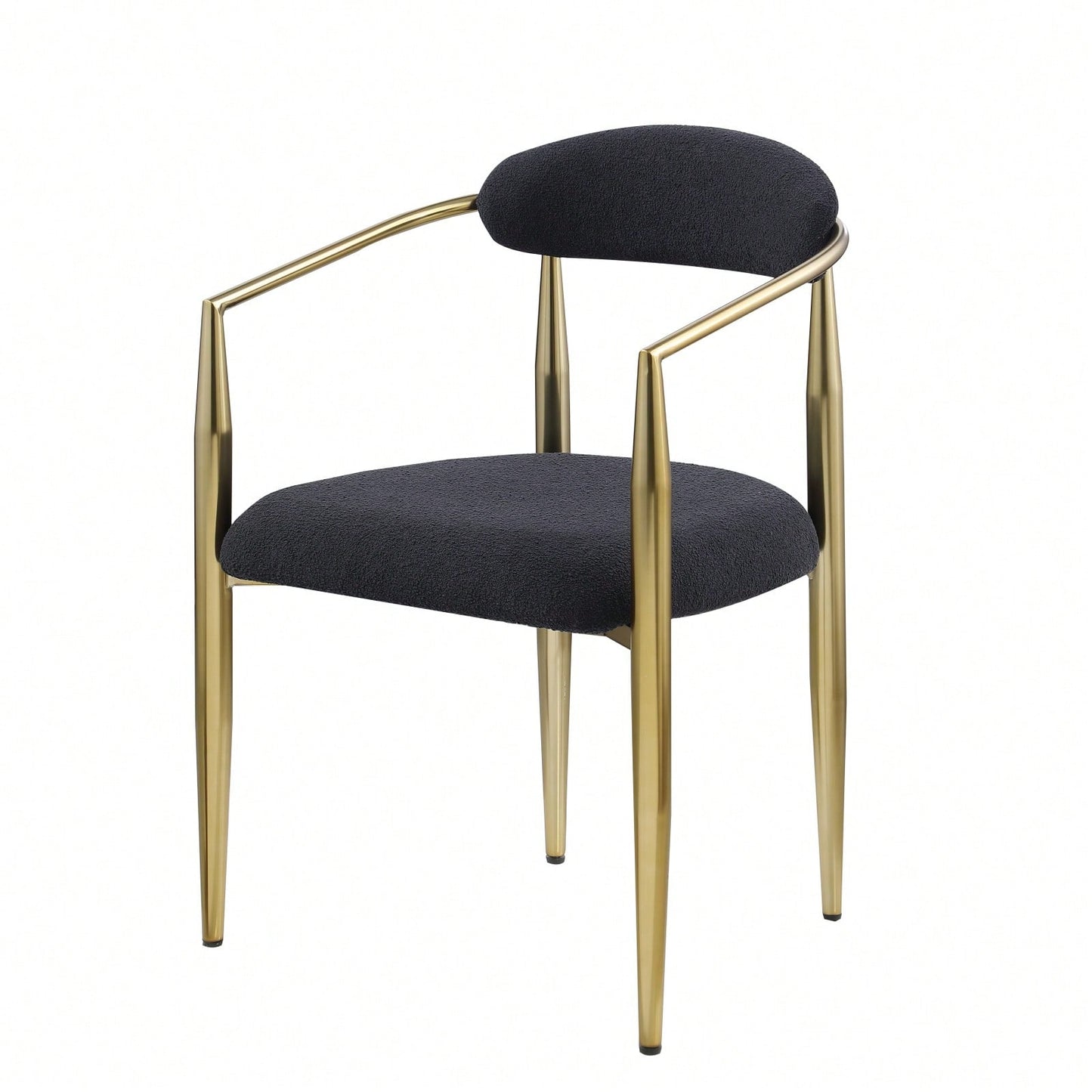 Mid-Century Modern Upholstered Dining Chairs Set of 2 with Iron Frame and Boucle Backrest Comfortable Seating for Kitchen or Dining Room