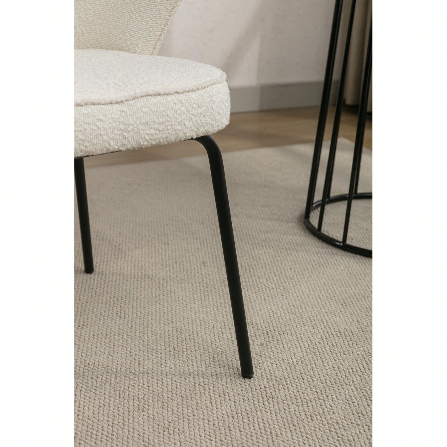 Stylish Modern Boucle Dining Chairs Set of 2 with Black Metal Legs Comfortable Sponge Filling Adjustable Foot Nails Lightweight Durable