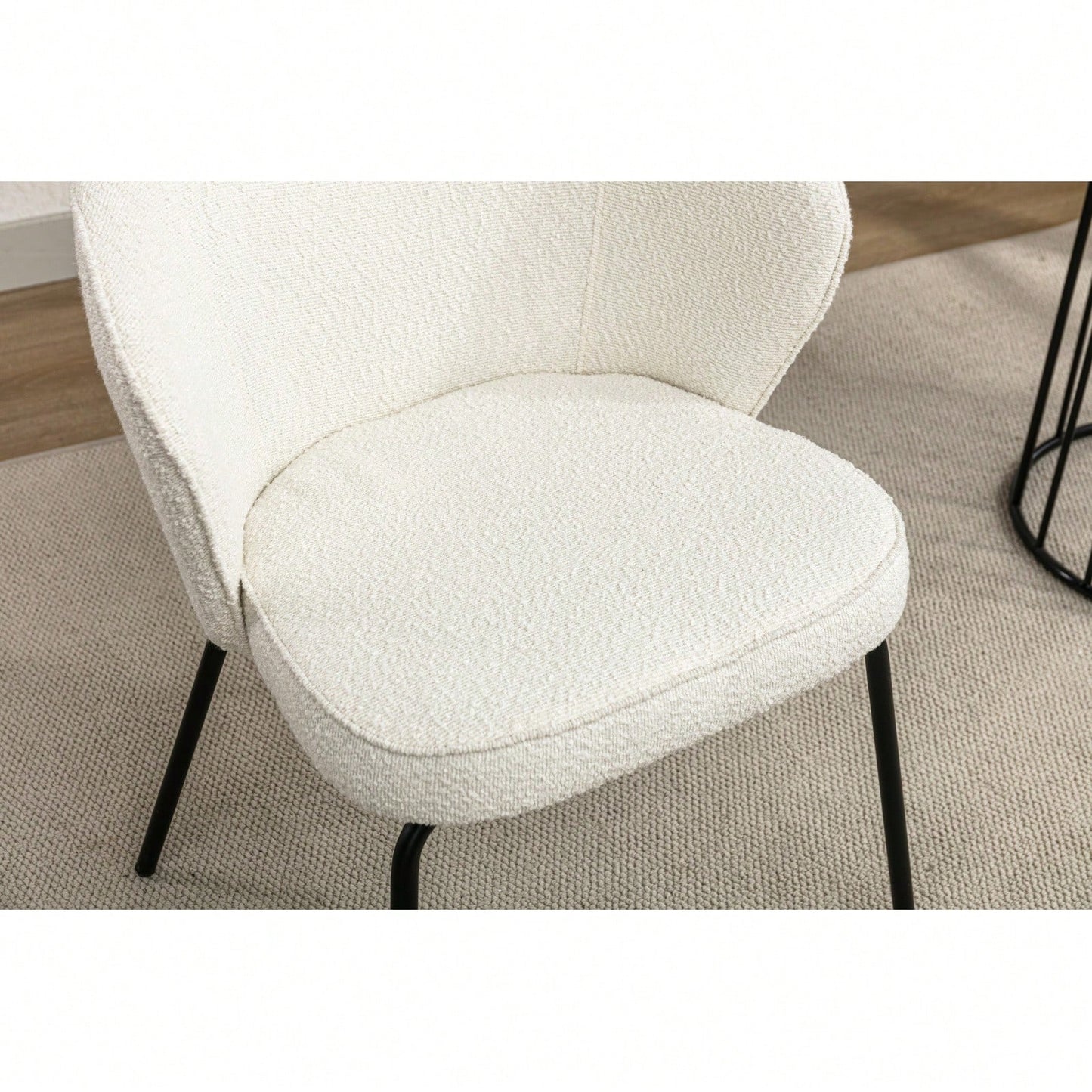 Stylish Modern Boucle Dining Chairs Set of 2 with Black Metal Legs Comfortable Sponge Filling Adjustable Foot Nails Lightweight Durable
