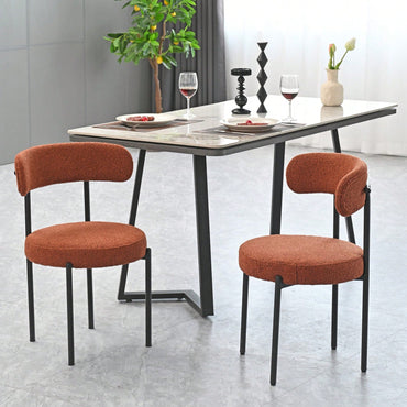 Mid-Century Modern Boucle Dining Chairs Set of 2 Curved Backrest Upholstered Brown Velvet with Metal Legs for Home Office