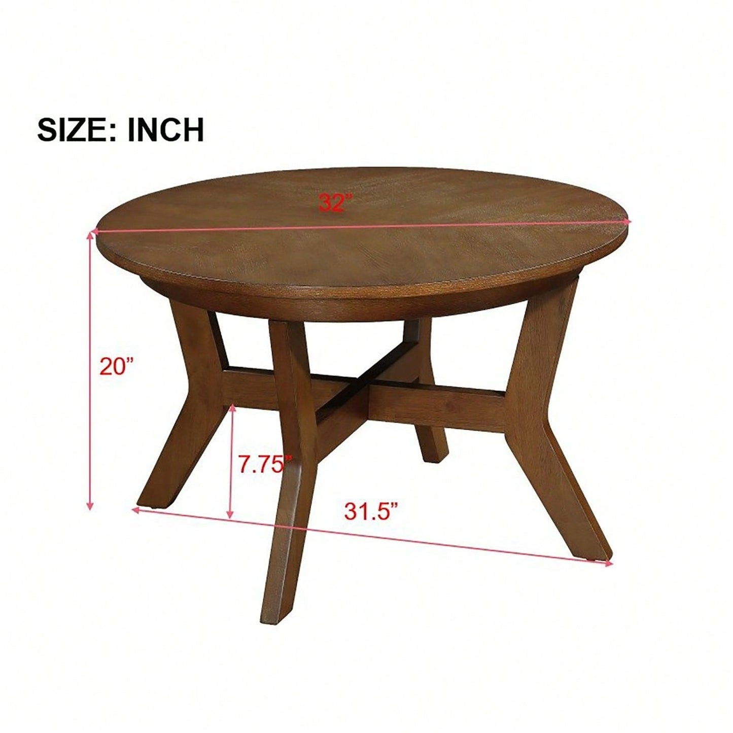 32-Inch Solid Wood And MDF Round Mid-Century Farmhouse Coffee Table