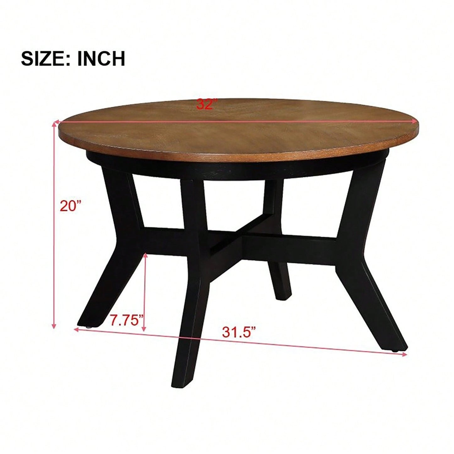 32-Inch Solid Wood And MDF Round Mid-Century Farmhouse Coffee Table