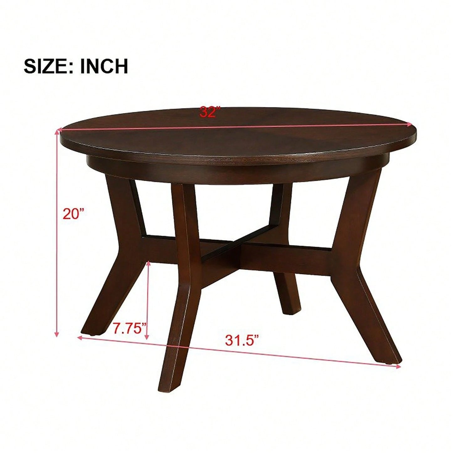 32-Inch Solid Wood And MDF Round Mid-Century Farmhouse Coffee Table