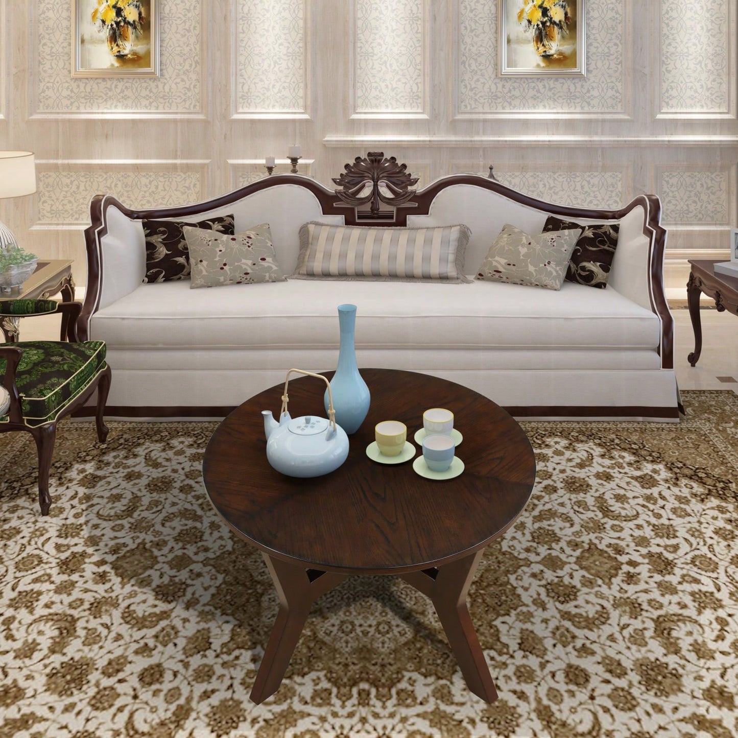 32-Inch Solid Wood And MDF Round Mid-Century Farmhouse Coffee Table