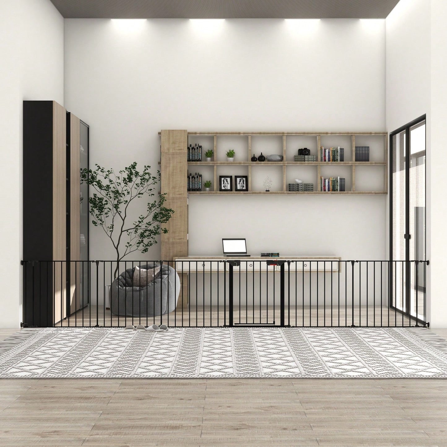 Configurable 6 Panel Metal Safety Gate for Pets and Kids - Versatile Play Yard and Barrier with Walk Through Door for Stairs and Fireplaces