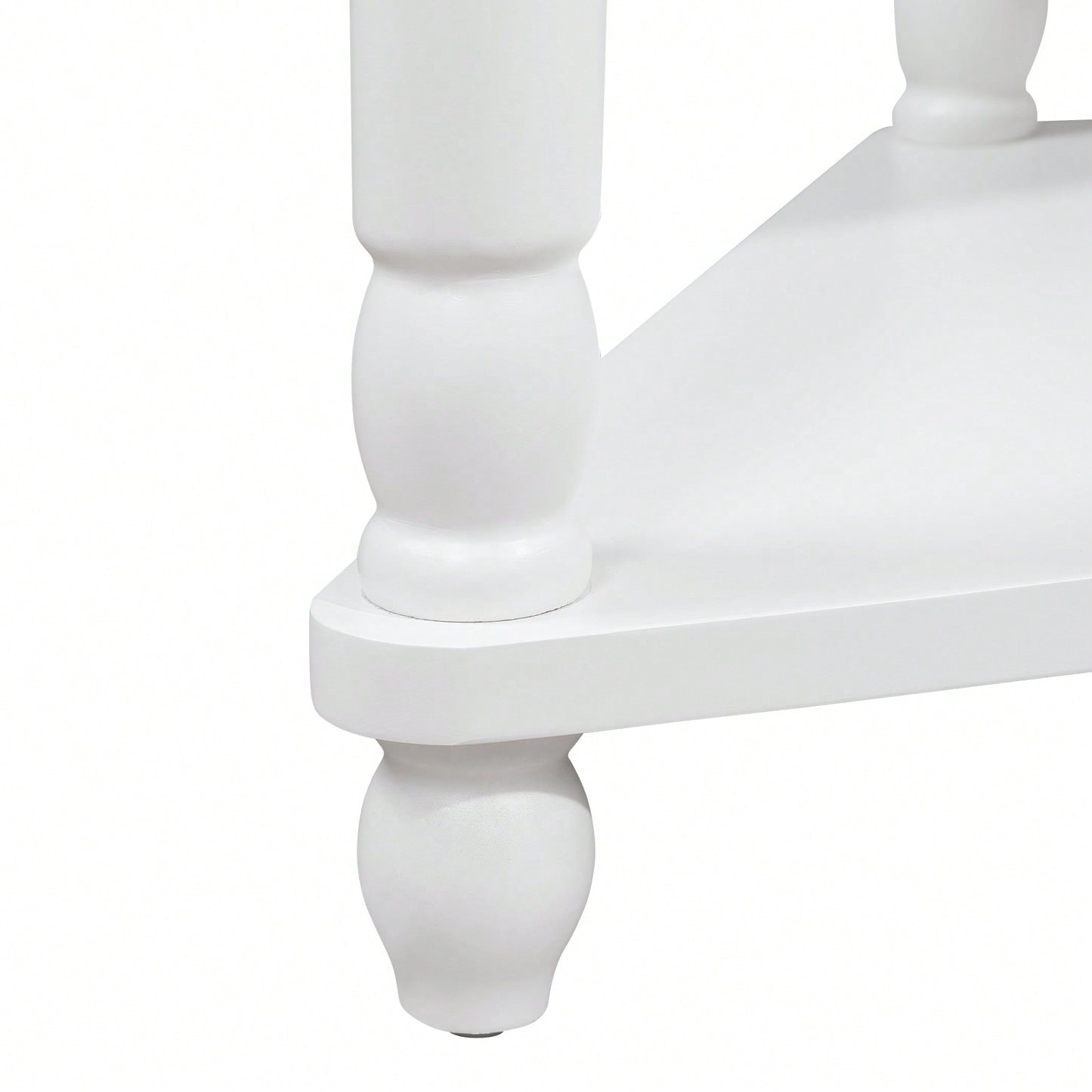 Small Triangle Corner Table with 3 Tiers Solid Wood Legs Space Saving Design Waterproof Milk White Finish