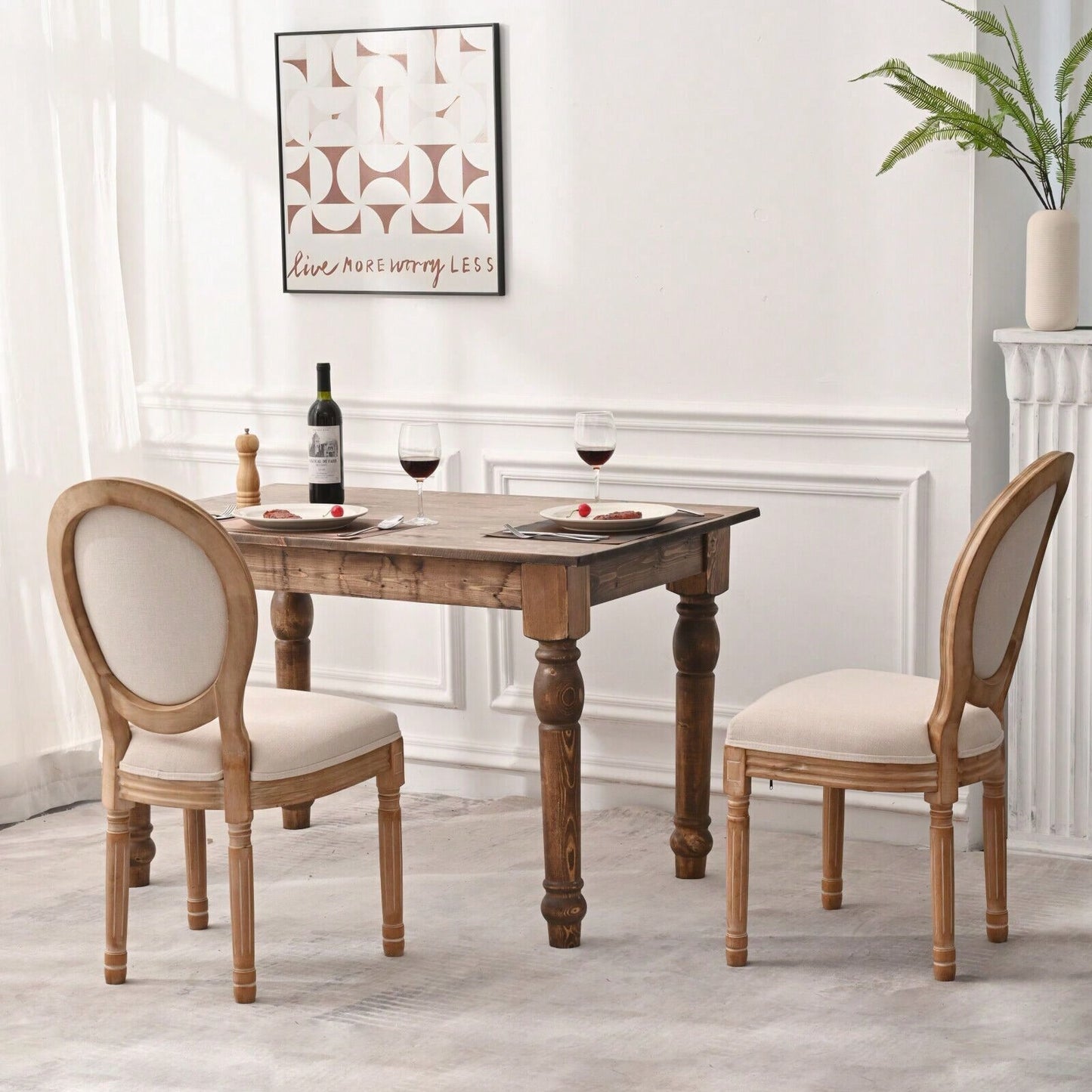 French Country Dining Chairs With Round Back Set Of 2, Upholstered, Solid Wood Legs, Accent Side Chairs For Living Room, Wedding Event