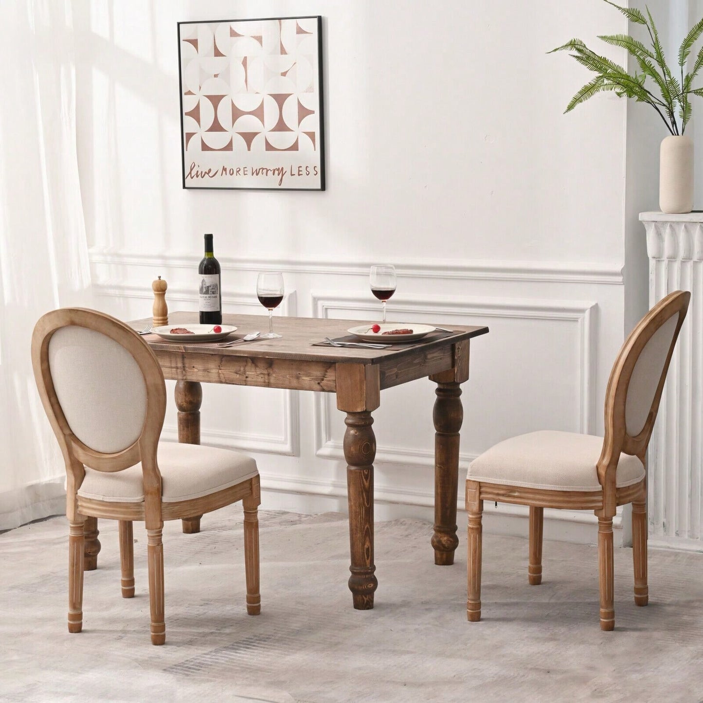 French Country Dining Chairs With Round Back Set Of 2, Upholstered, Solid Wood Legs, Accent Side Chairs For Living Room, Wedding Event