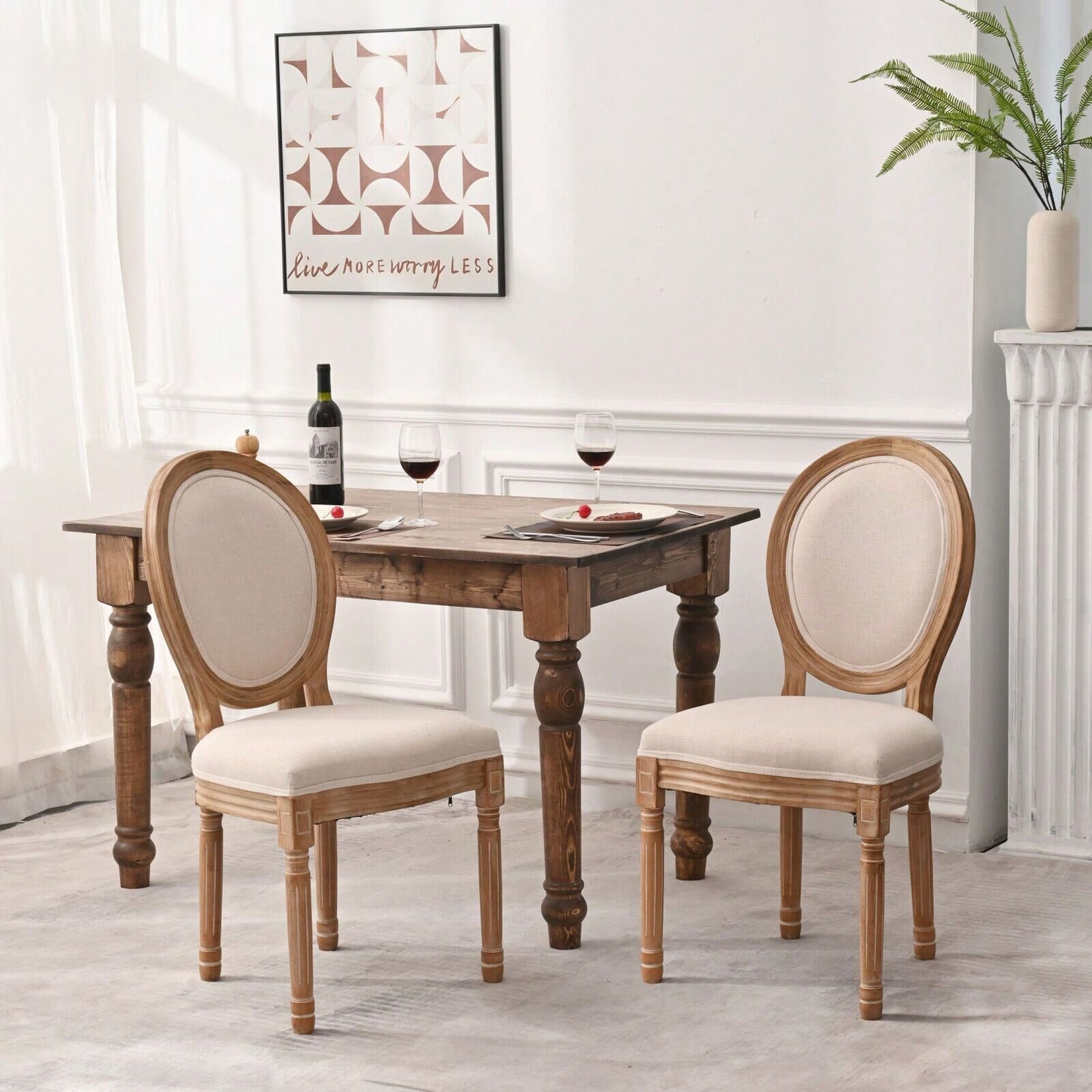 French Country Dining Chairs With Round Back Set Of 2, Upholstered, Solid Wood Legs, Accent Side Chairs For Living Room, Wedding Event