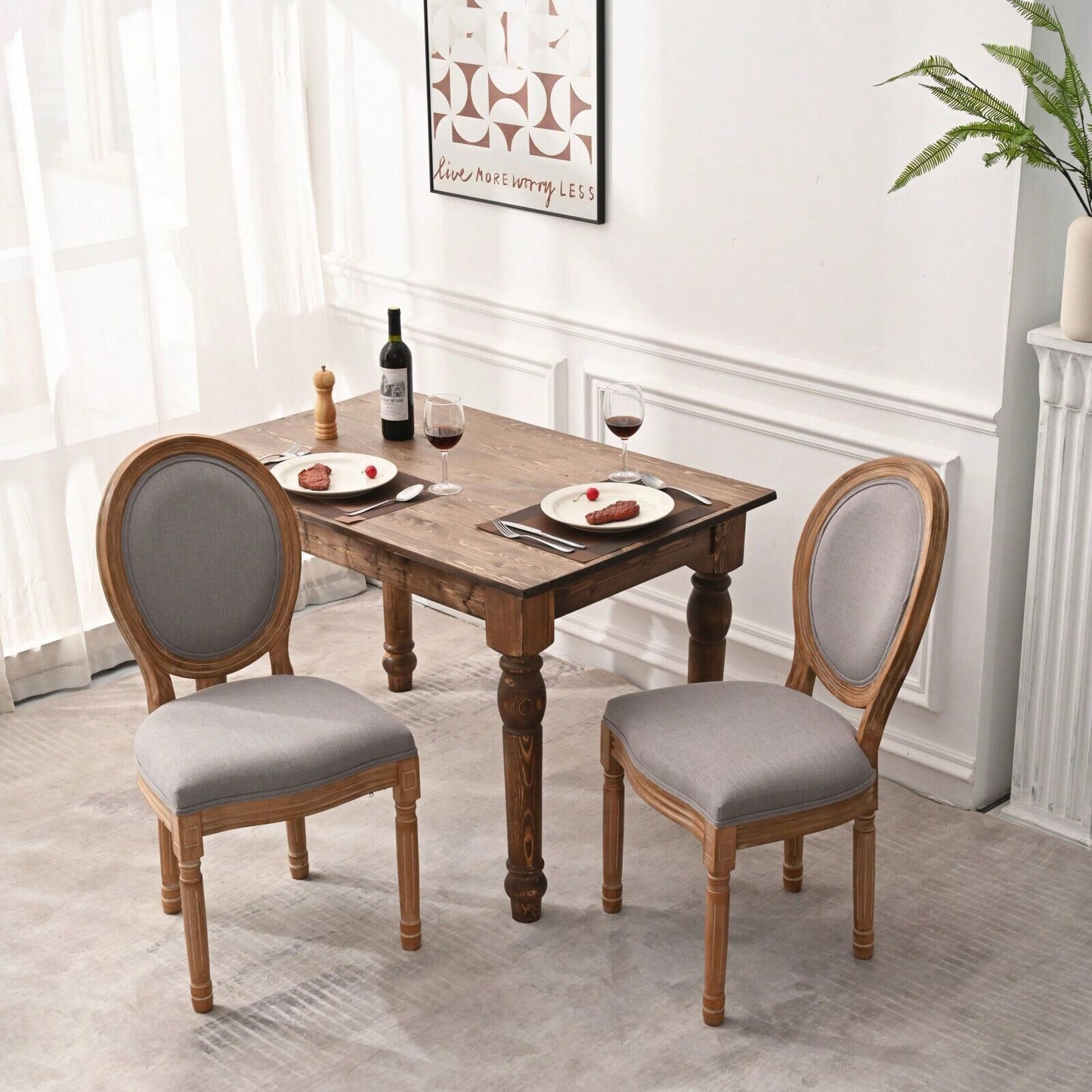 French Country Dining Chairs With Round Back Set Of 2, Upholstered, Solid Wood Legs, Accent Side Chairs For Living Room, Wedding Event