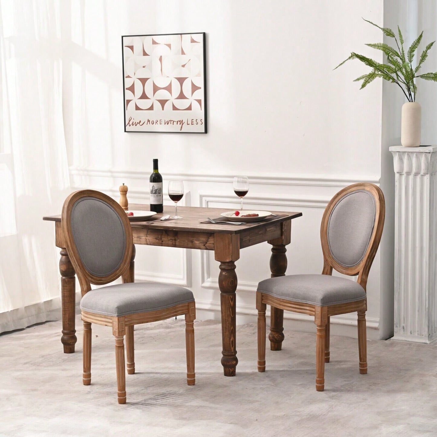 French Country Dining Chairs With Round Back Set Of 2, Upholstered, Solid Wood Legs, Accent Side Chairs For Living Room, Wedding Event