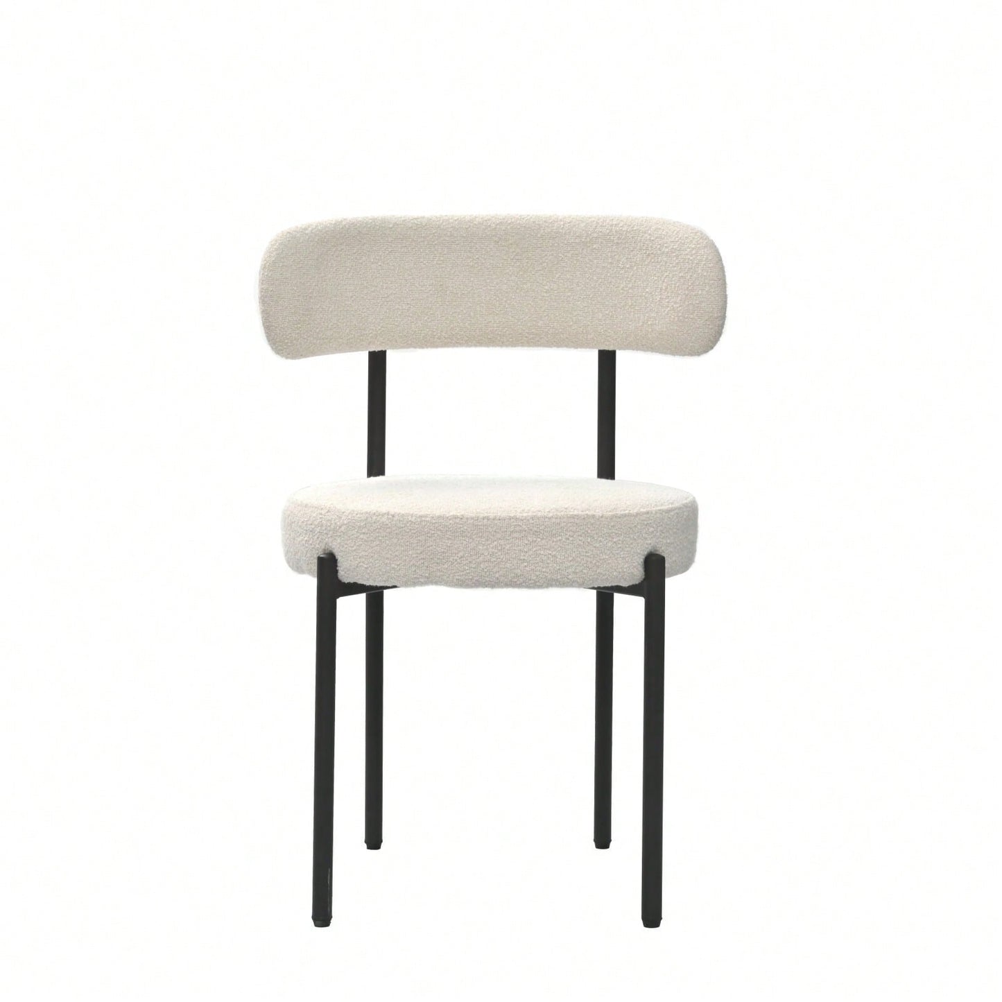 Mid-Century Modern Boucle Dining Chairs Set of 2 Curved Backrest Velvet Upholstered Kitchen Chairs with Black Metal Legs