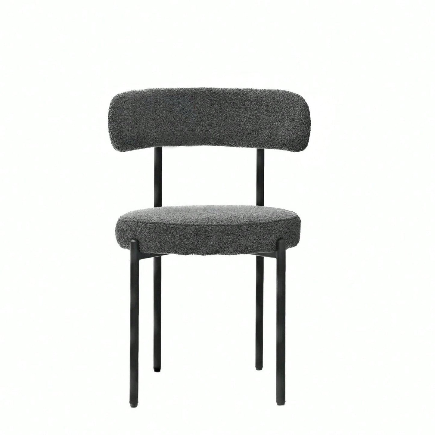 Mid-Century Modern Boucle Dining Chairs Set of 2 Curved Backrest Velvet Upholstered Kitchen Chairs with Black Metal Legs
