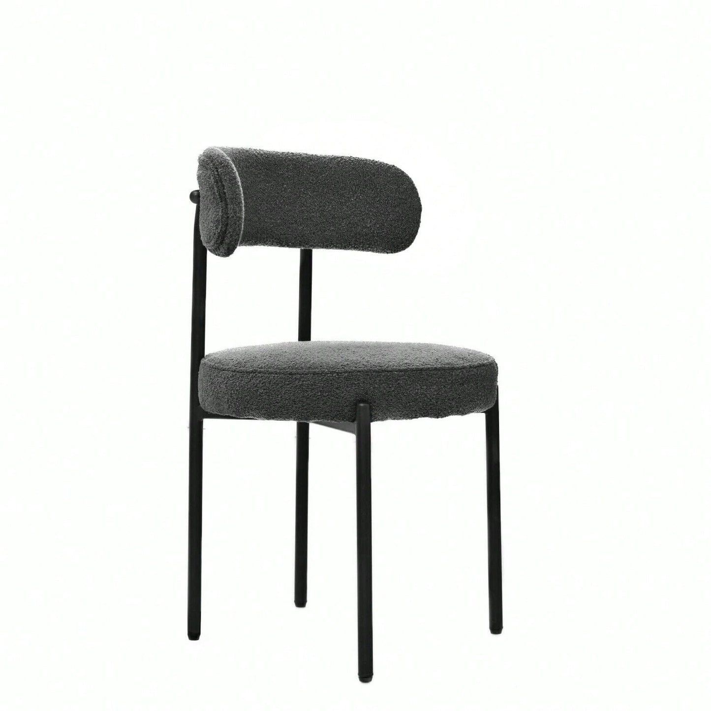 Mid-Century Modern Boucle Dining Chairs Set of 2 Curved Backrest Velvet Upholstered Kitchen Chairs with Black Metal Legs