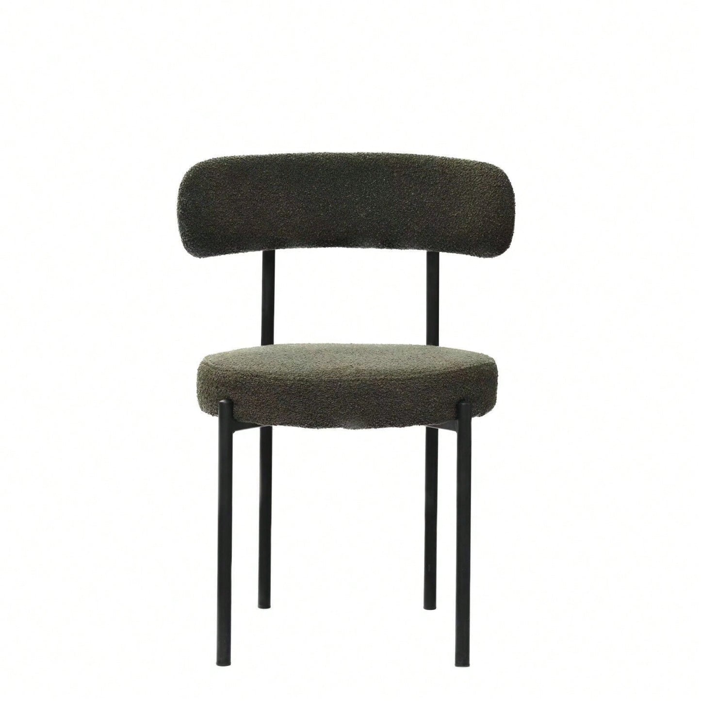 Mid-Century Modern Boucle Dining Chairs Set of 2 Curved Backrest Velvet Upholstered Kitchen Chairs with Black Metal Legs