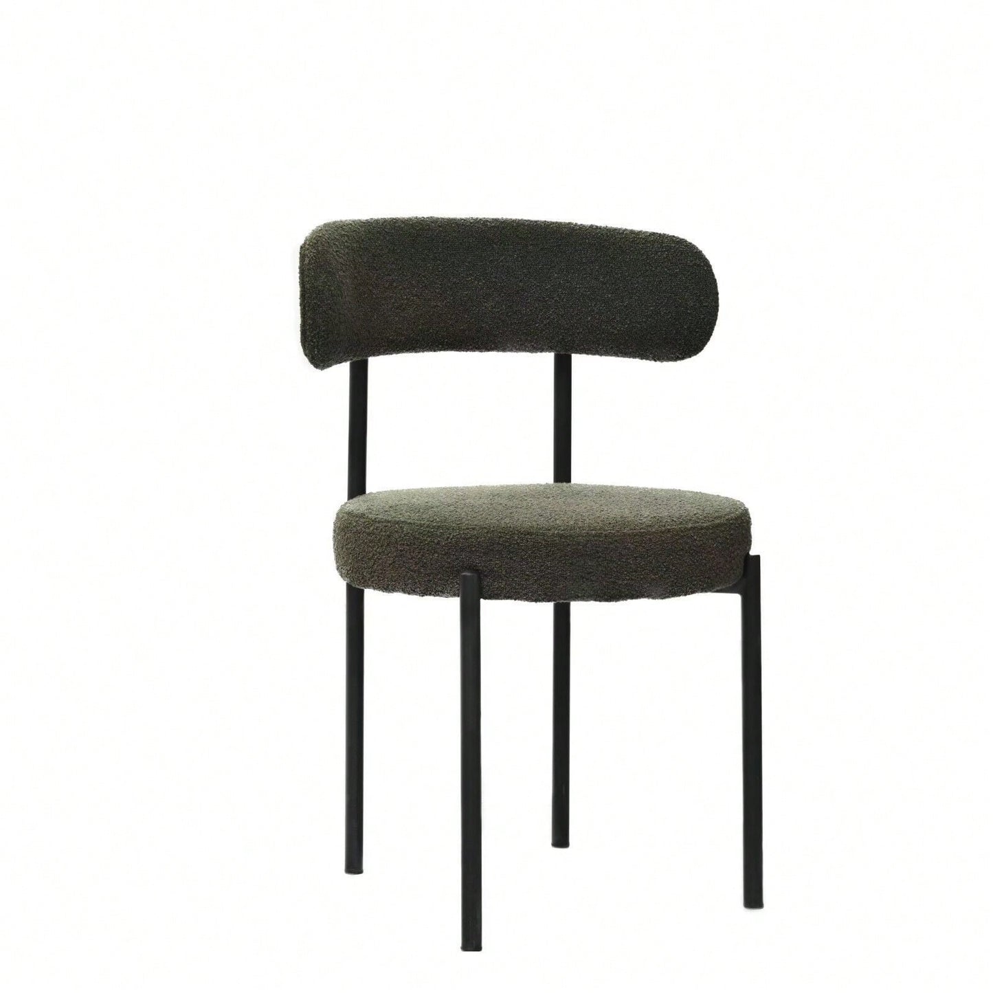 Mid-Century Modern Boucle Dining Chairs Set of 2 Curved Backrest Velvet Upholstered Kitchen Chairs with Black Metal Legs