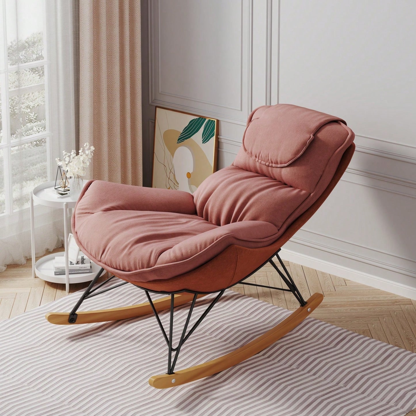 Light Luxury Single Rocking Chair for Balcony Leisure Area Comfortable Breathable Detachable Washable Cushion