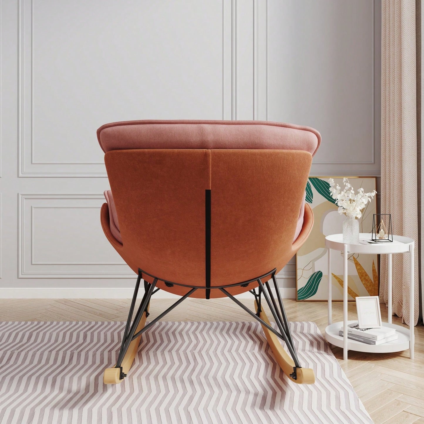 Light Luxury Single Rocking Chair for Balcony Leisure Area Comfortable Breathable Detachable Washable Cushion
