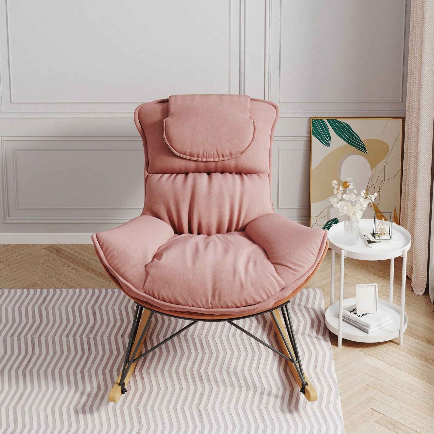 Light Luxury Single Rocking Chair for Balcony Leisure Area Comfortable Breathable Detachable Washable Cushion