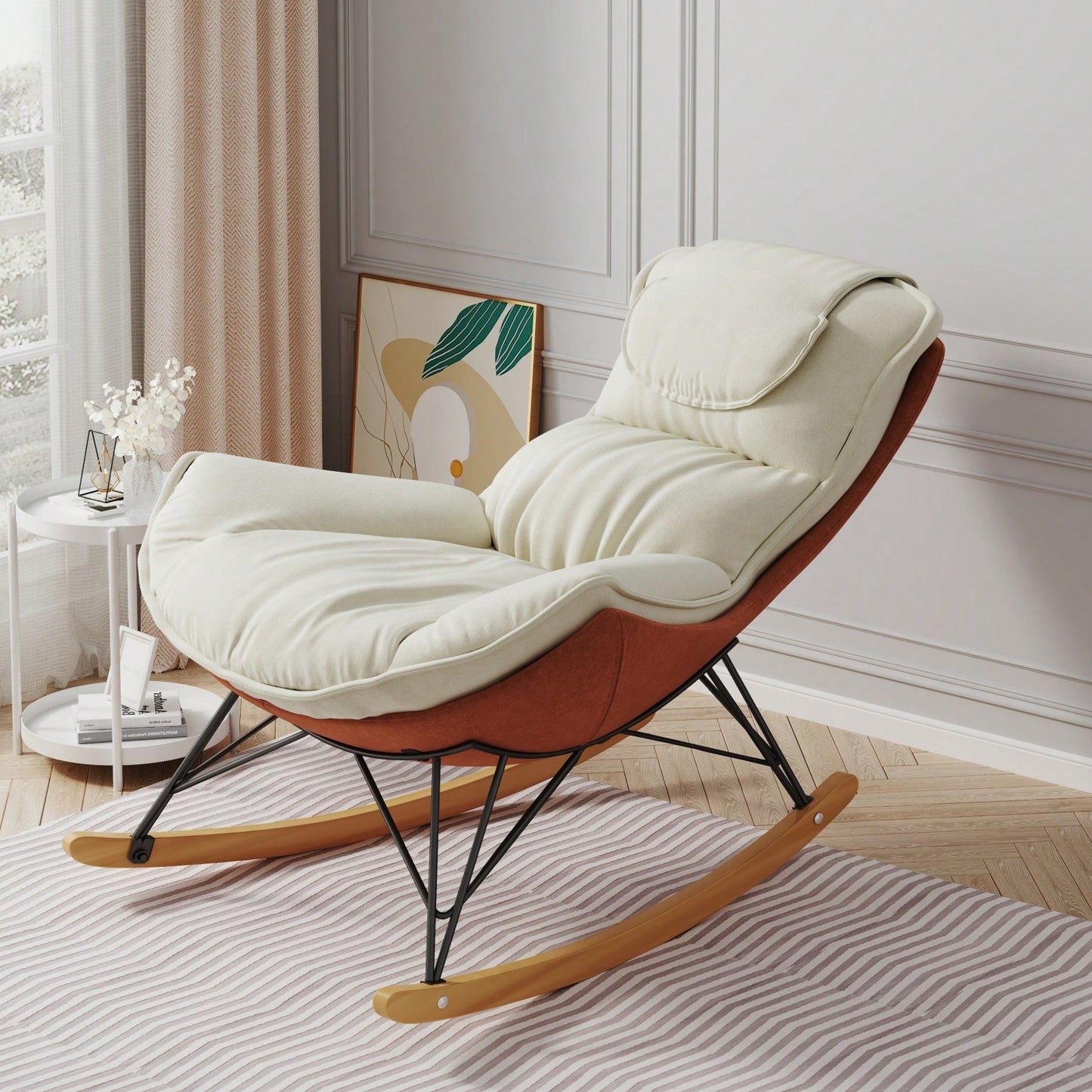 Light Luxury Single Rocking Chair for Balcony Leisure Area Comfortable Breathable Detachable Washable Cushion