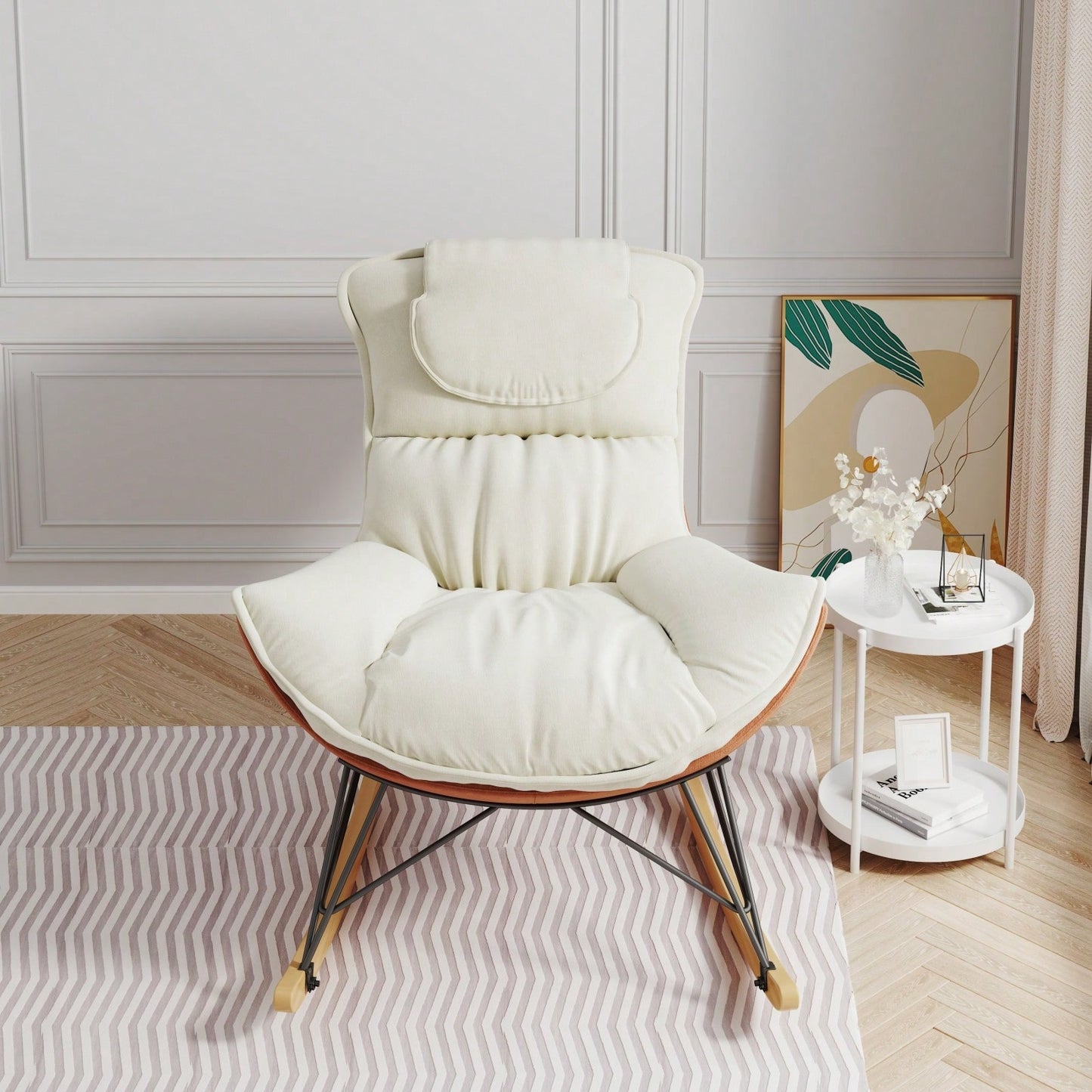 Light Luxury Single Rocking Chair for Balcony Leisure Area Comfortable Breathable Detachable Washable Cushion