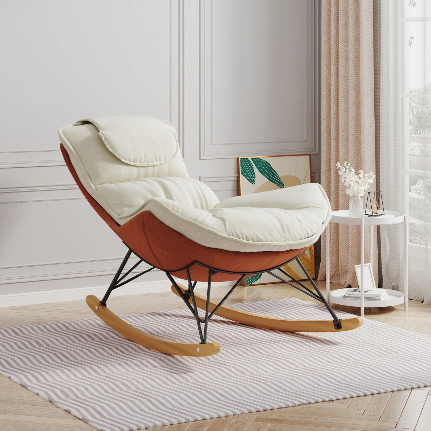 Light Luxury Single Rocking Chair for Balcony Leisure Area Comfortable Breathable Detachable Washable Cushion