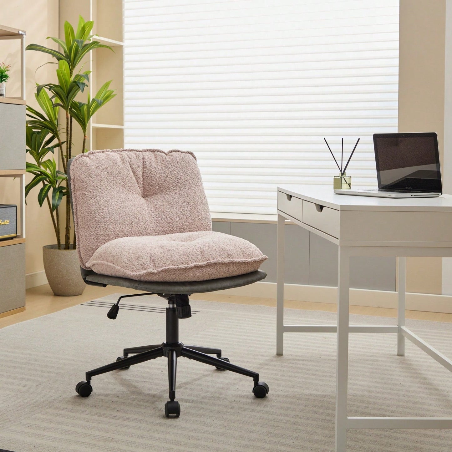 Elegant Adjustable Oversize Cross Chair with Wheels 360° Swivel for Home Office Small Spaces Dressing Room Living Room