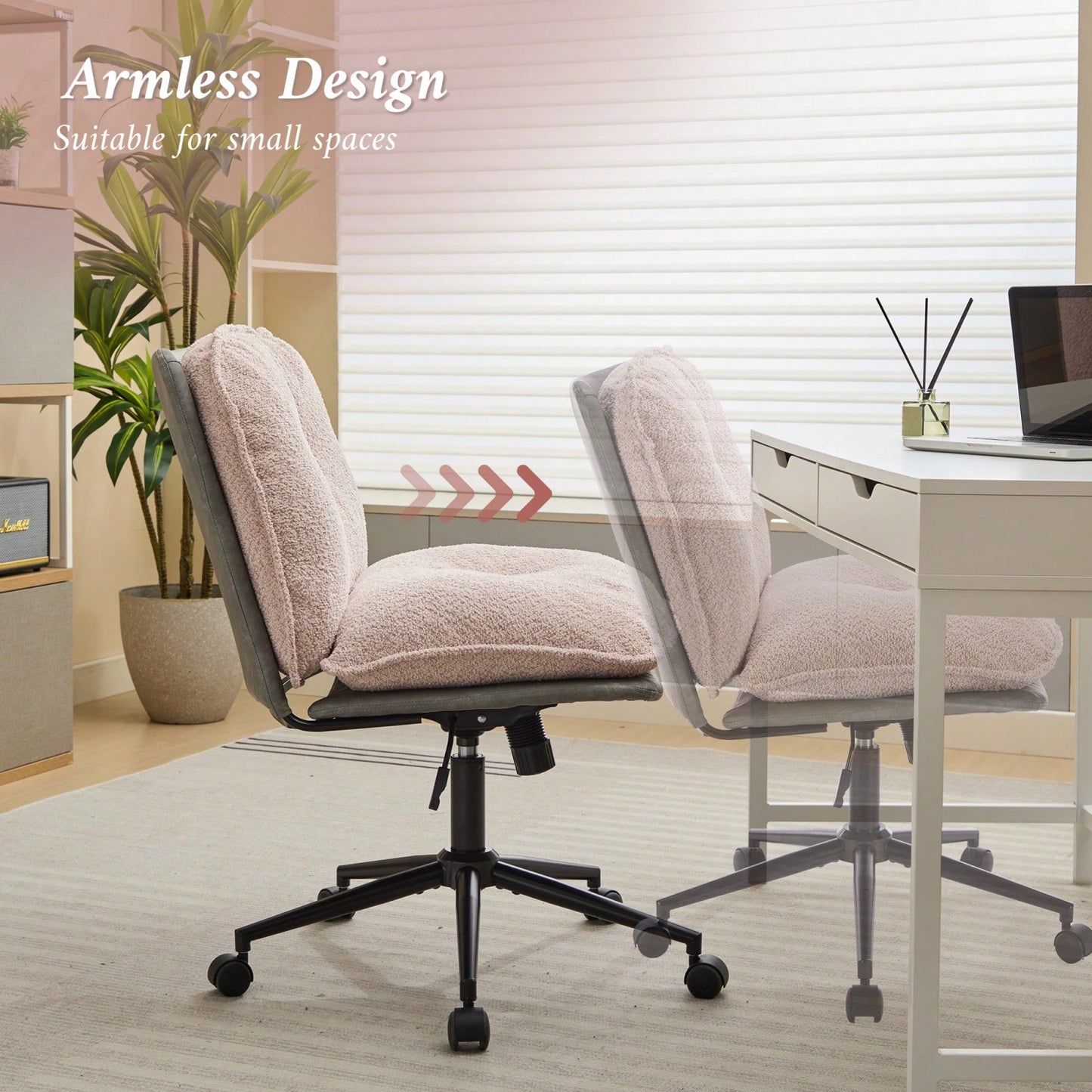 Elegant Adjustable Oversize Cross Chair with Wheels 360° Swivel for Home Office Small Spaces Dressing Room Living Room