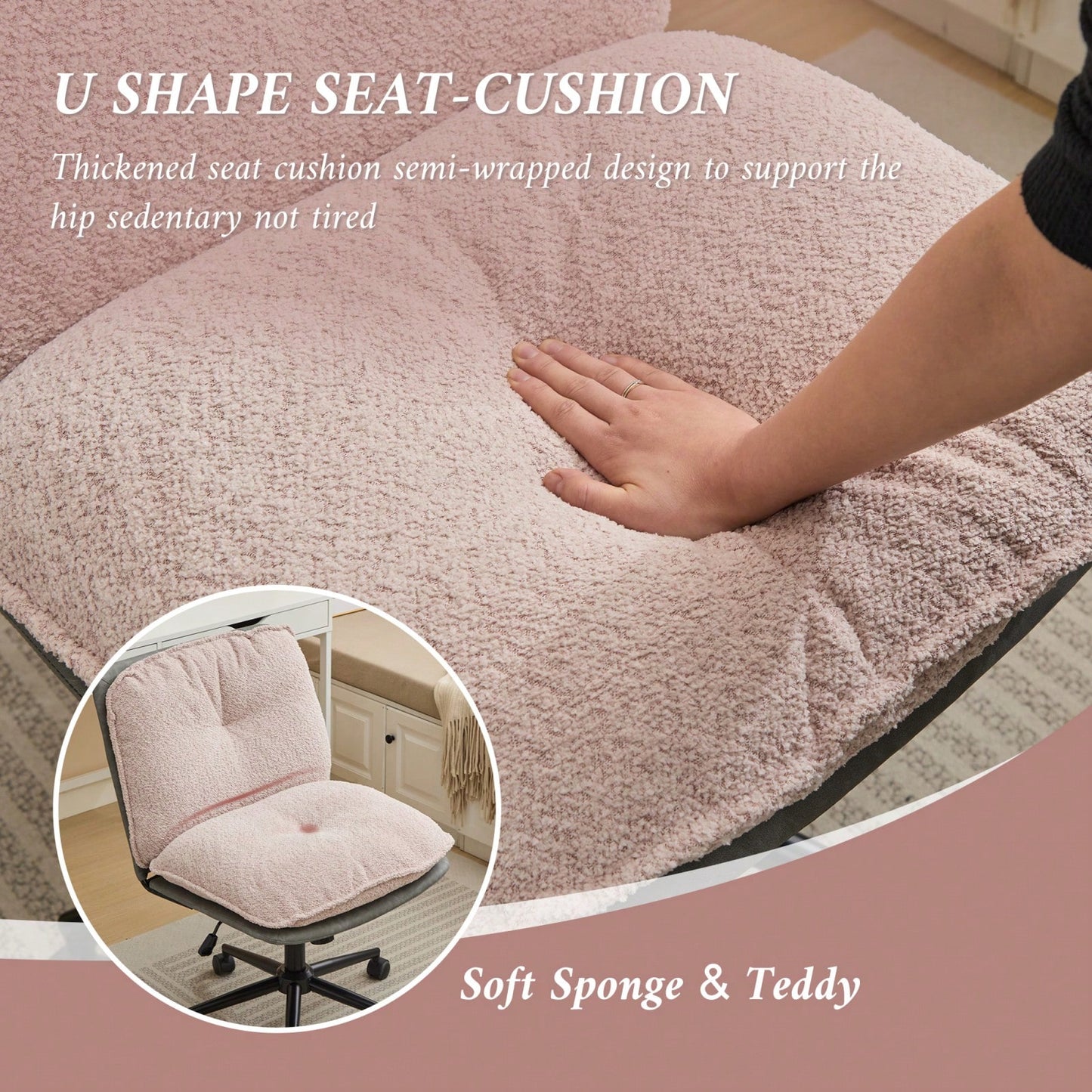 Elegant Adjustable Oversize Cross Chair with Wheels 360° Swivel for Home Office Small Spaces Dressing Room Living Room