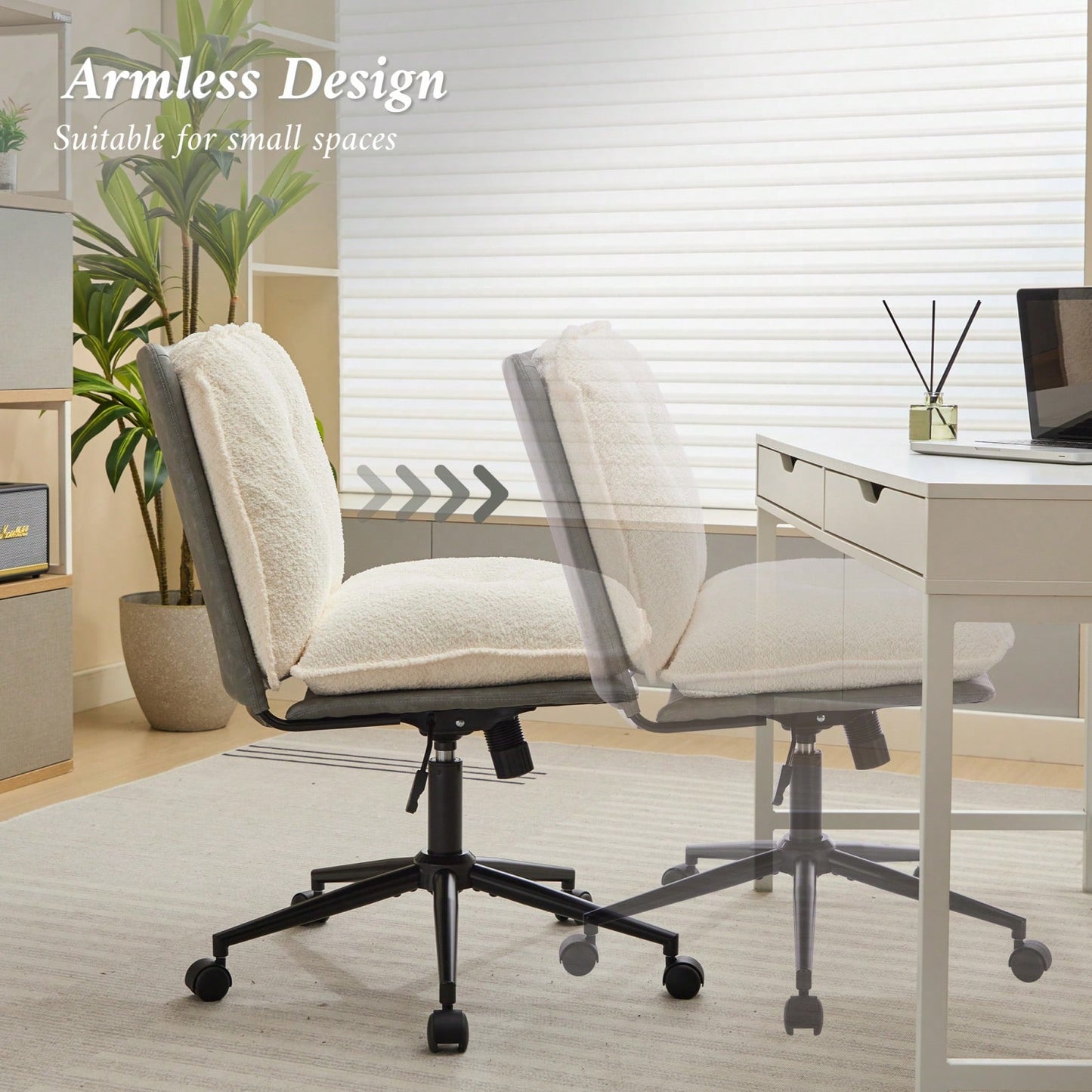 Elegant Adjustable Oversize Cross Chair with Wheels 360° Swivel for Home Office Small Spaces Dressing Room Living Room