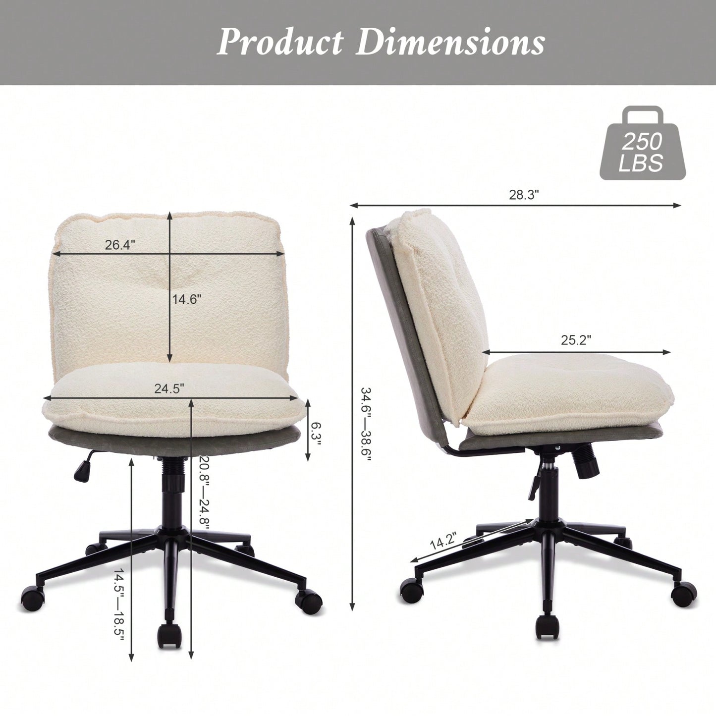 Elegant Adjustable Oversize Cross Chair with Wheels 360° Swivel for Home Office Small Spaces Dressing Room Living Room