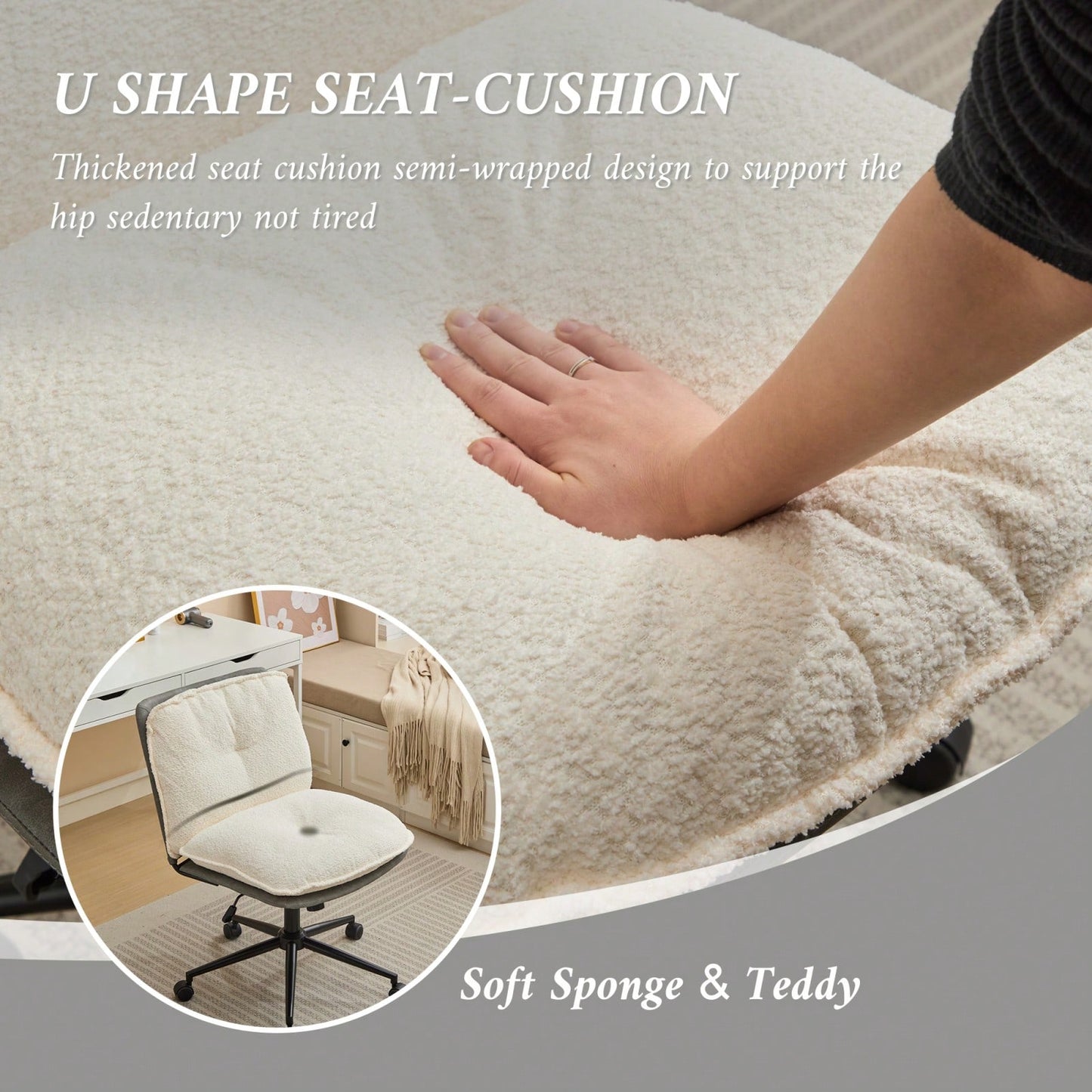 Elegant Adjustable Oversize Cross Chair with Wheels 360° Swivel for Home Office Small Spaces Dressing Room Living Room