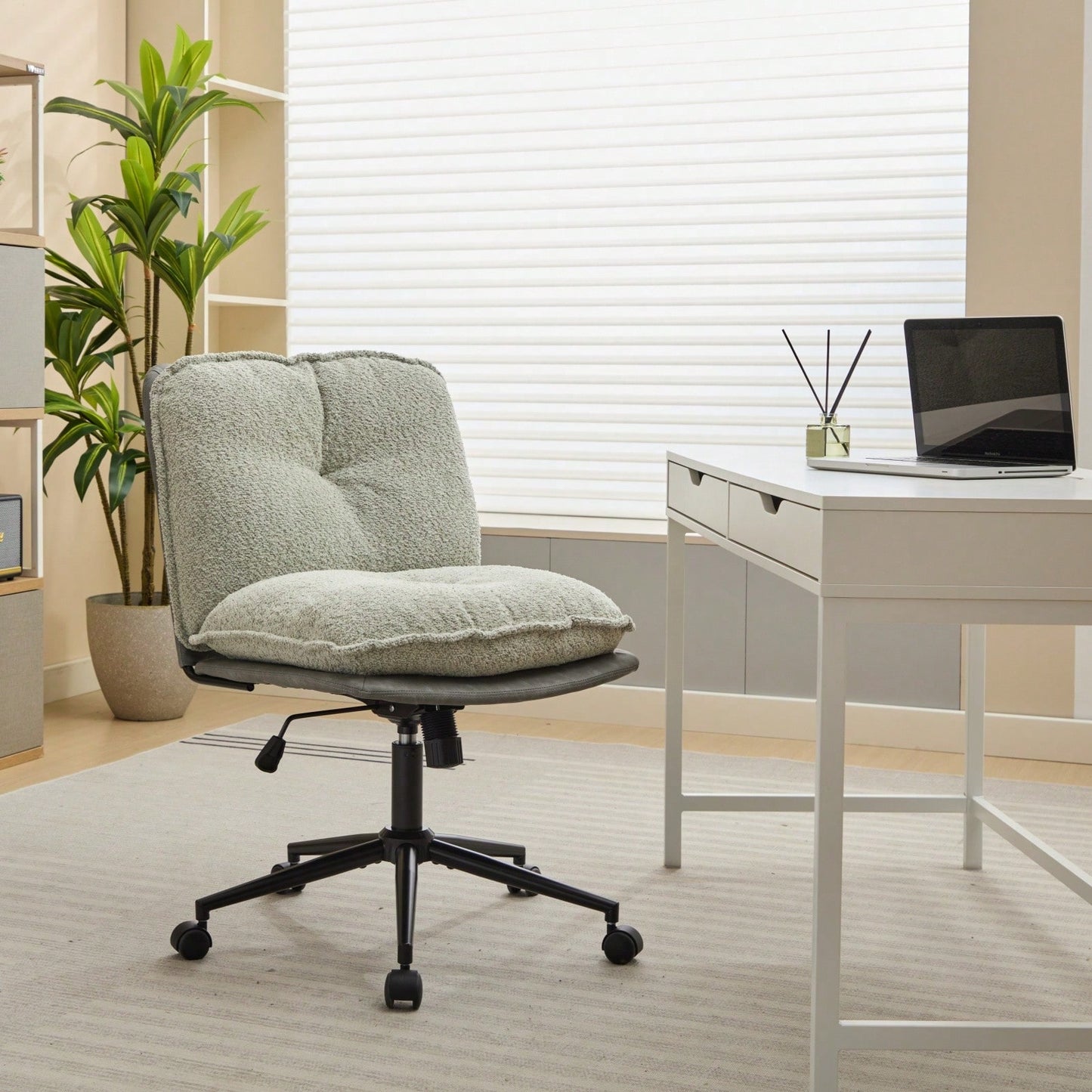 Elegant Adjustable Oversize Cross Chair with Wheels 360° Swivel for Home Office Small Spaces Dressing Room Living Room