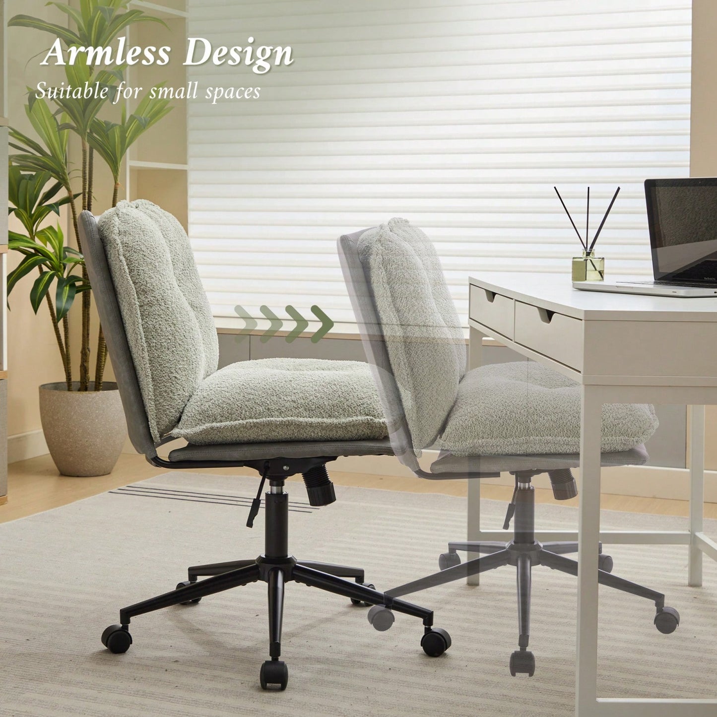 Elegant Adjustable Oversize Cross Chair with Wheels 360° Swivel for Home Office Small Spaces Dressing Room Living Room