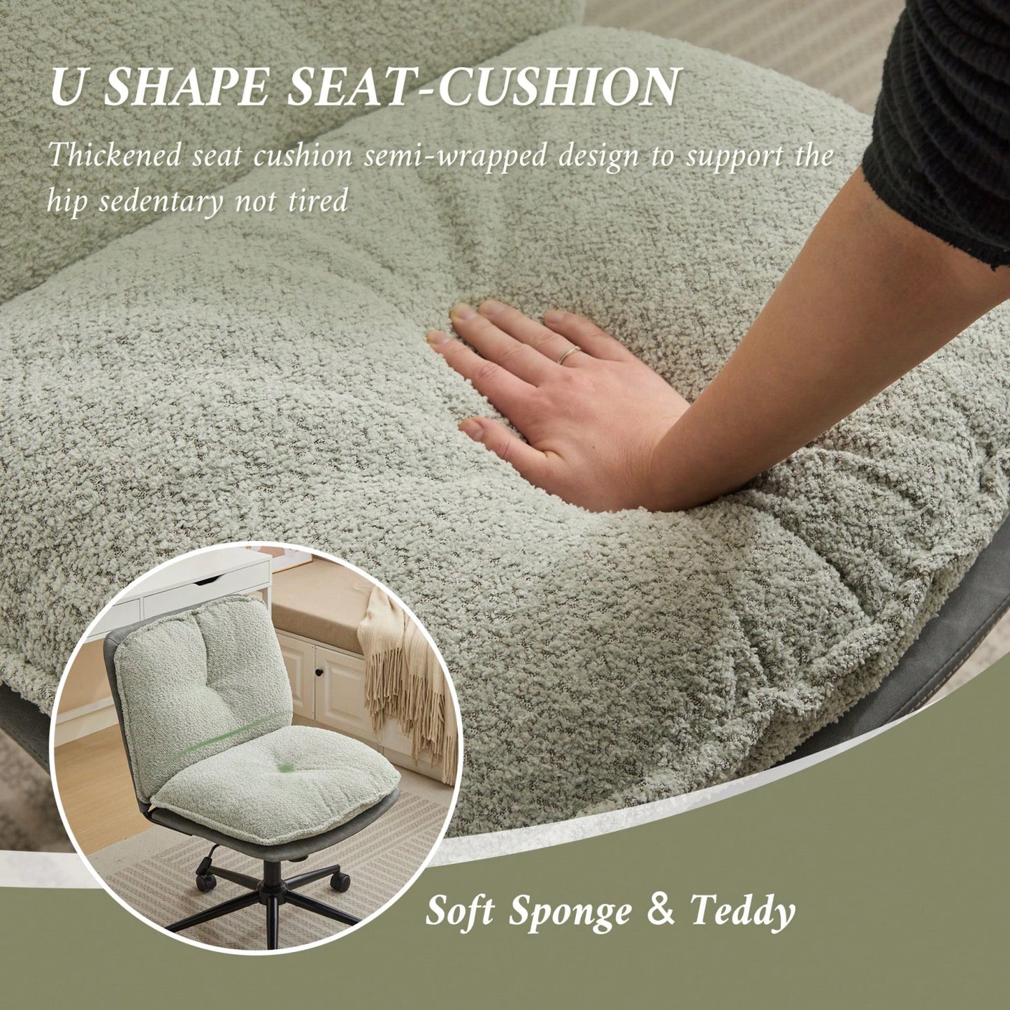 Elegant Adjustable Oversize Cross Chair with Wheels 360° Swivel for Home Office Small Spaces Dressing Room Living Room
