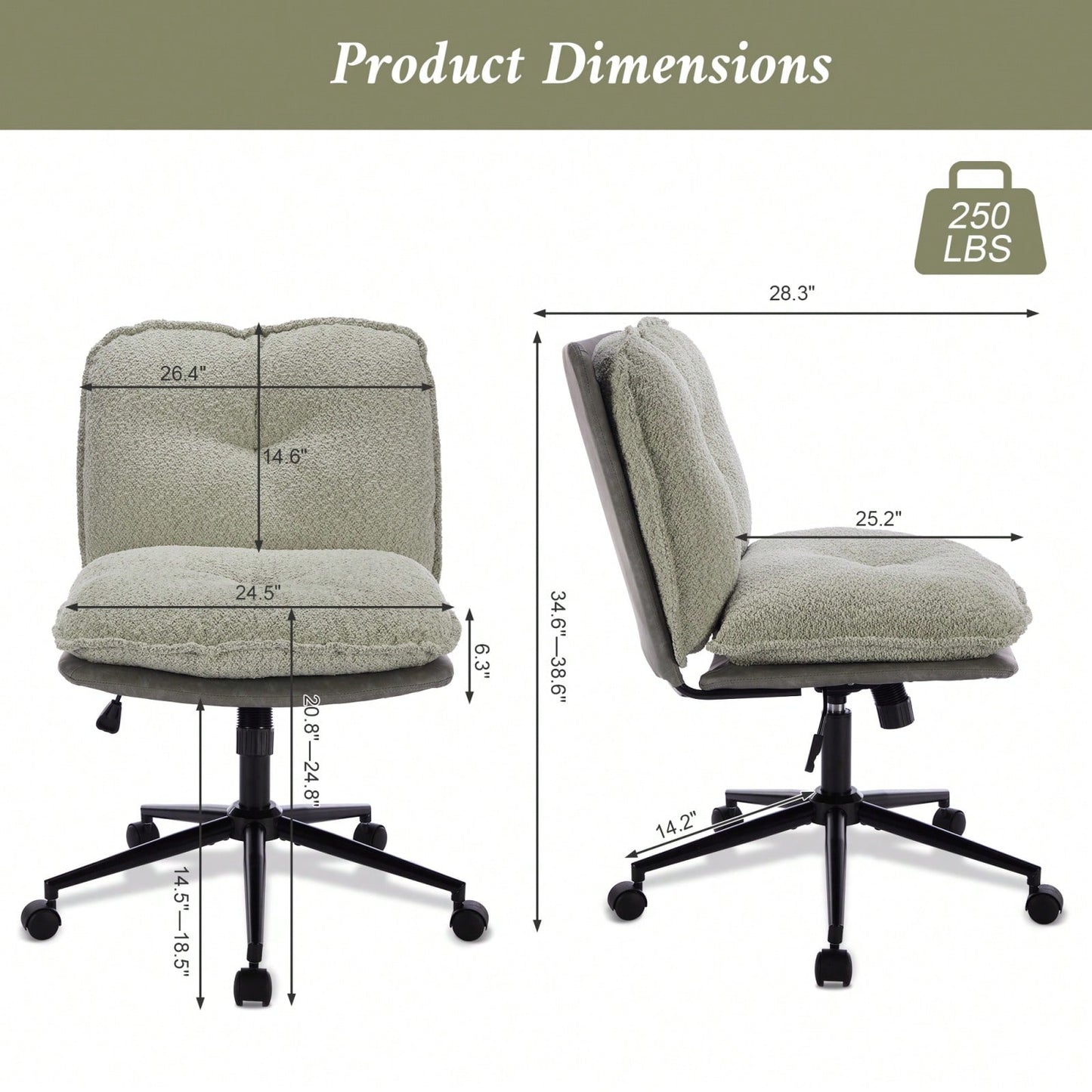 Elegant Adjustable Oversize Cross Chair with Wheels 360° Swivel for Home Office Small Spaces Dressing Room Living Room