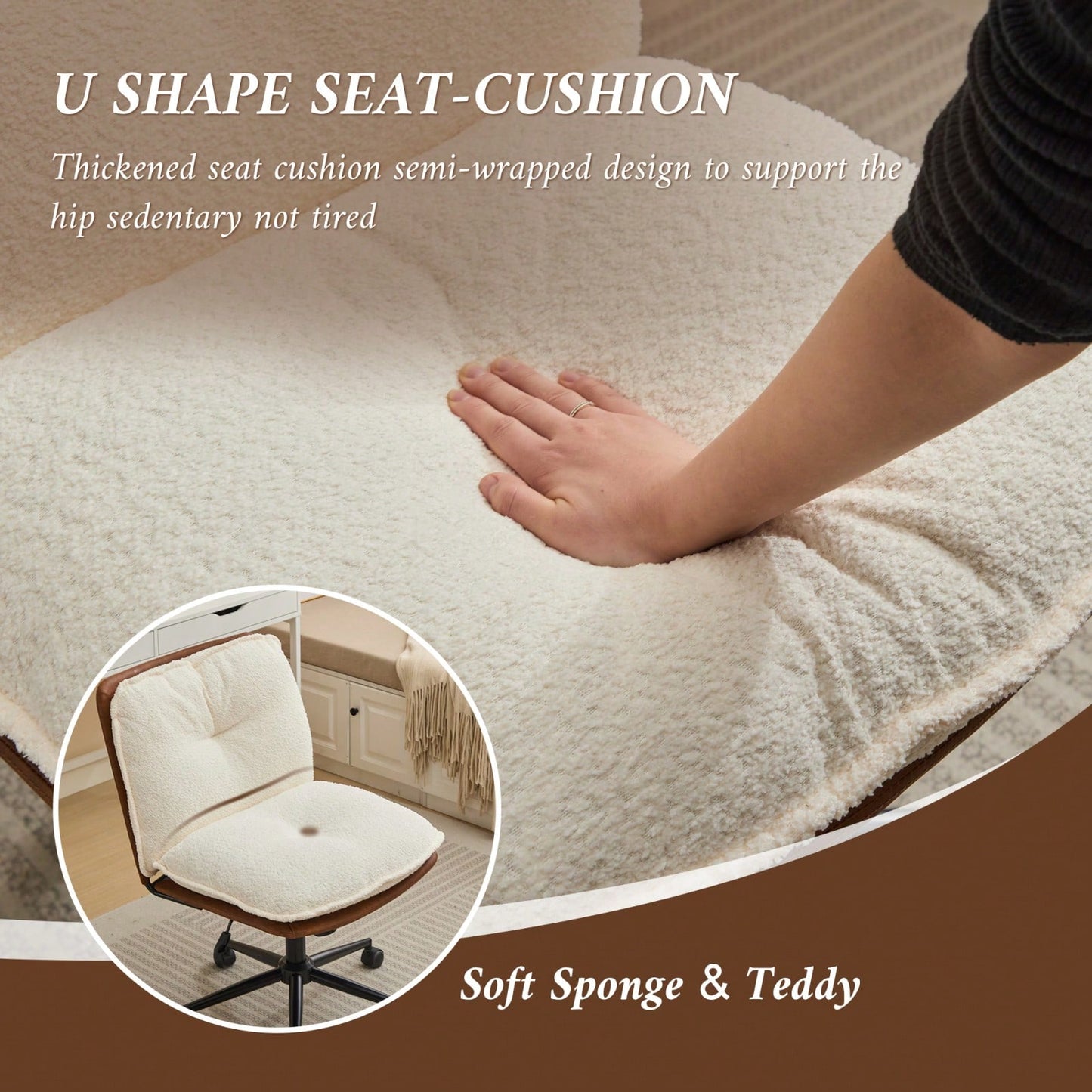 Elegant Adjustable Oversize Cross Chair with Wheels 360° Swivel for Home Office Small Spaces Dressing Room Living Room