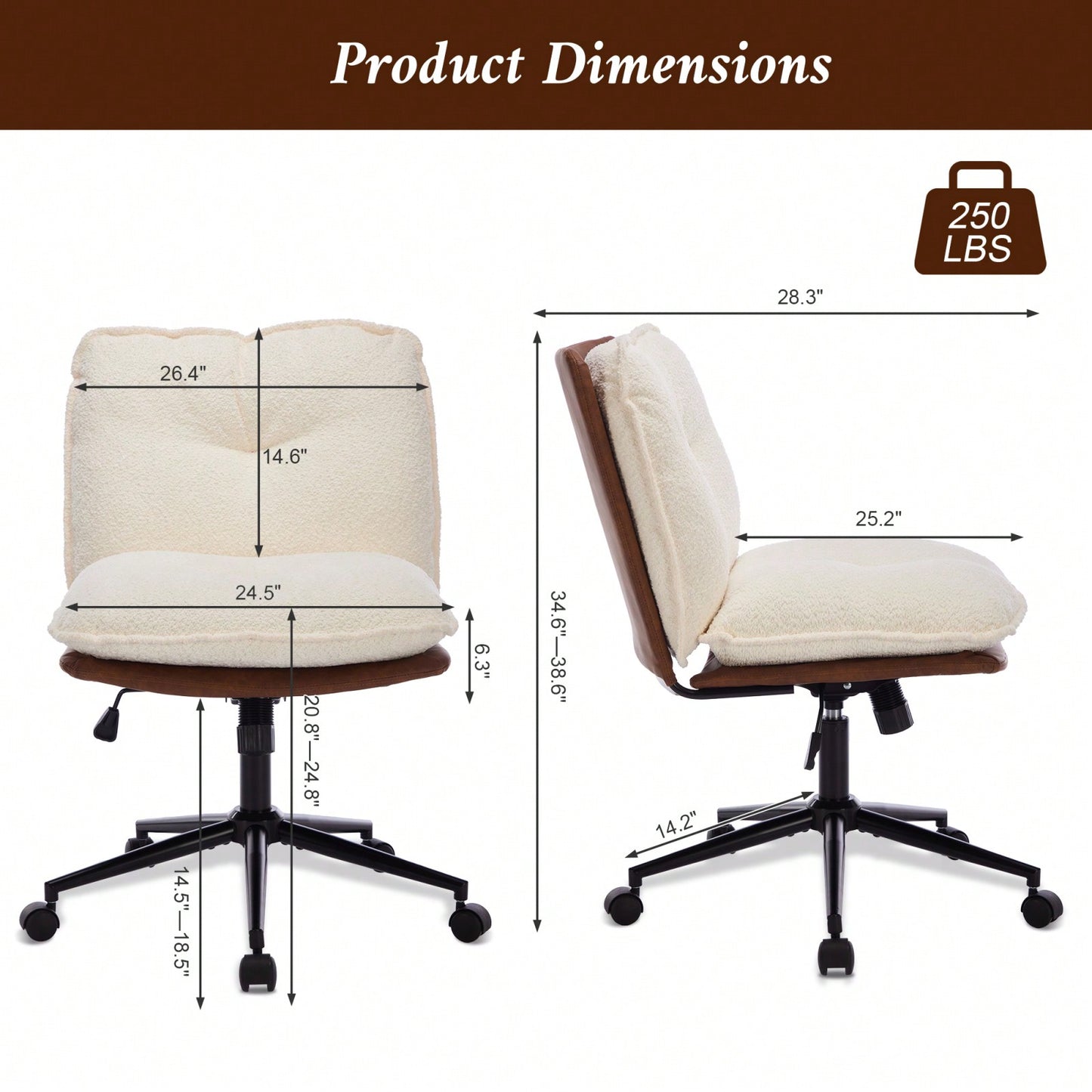 Elegant Adjustable Oversize Cross Chair with Wheels 360° Swivel for Home Office Small Spaces Dressing Room Living Room