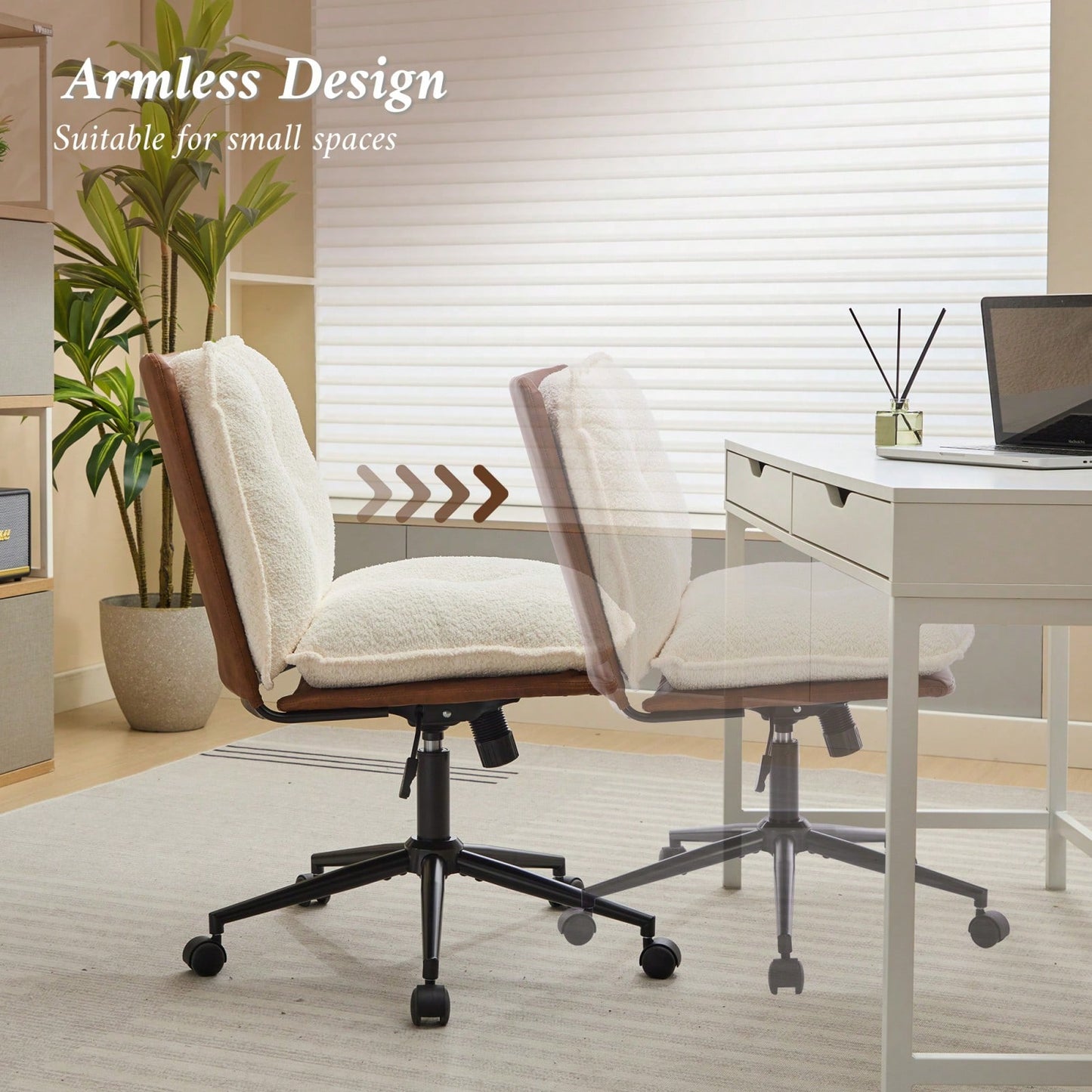 Elegant Adjustable Oversize Cross Chair with Wheels 360° Swivel for Home Office Small Spaces Dressing Room Living Room