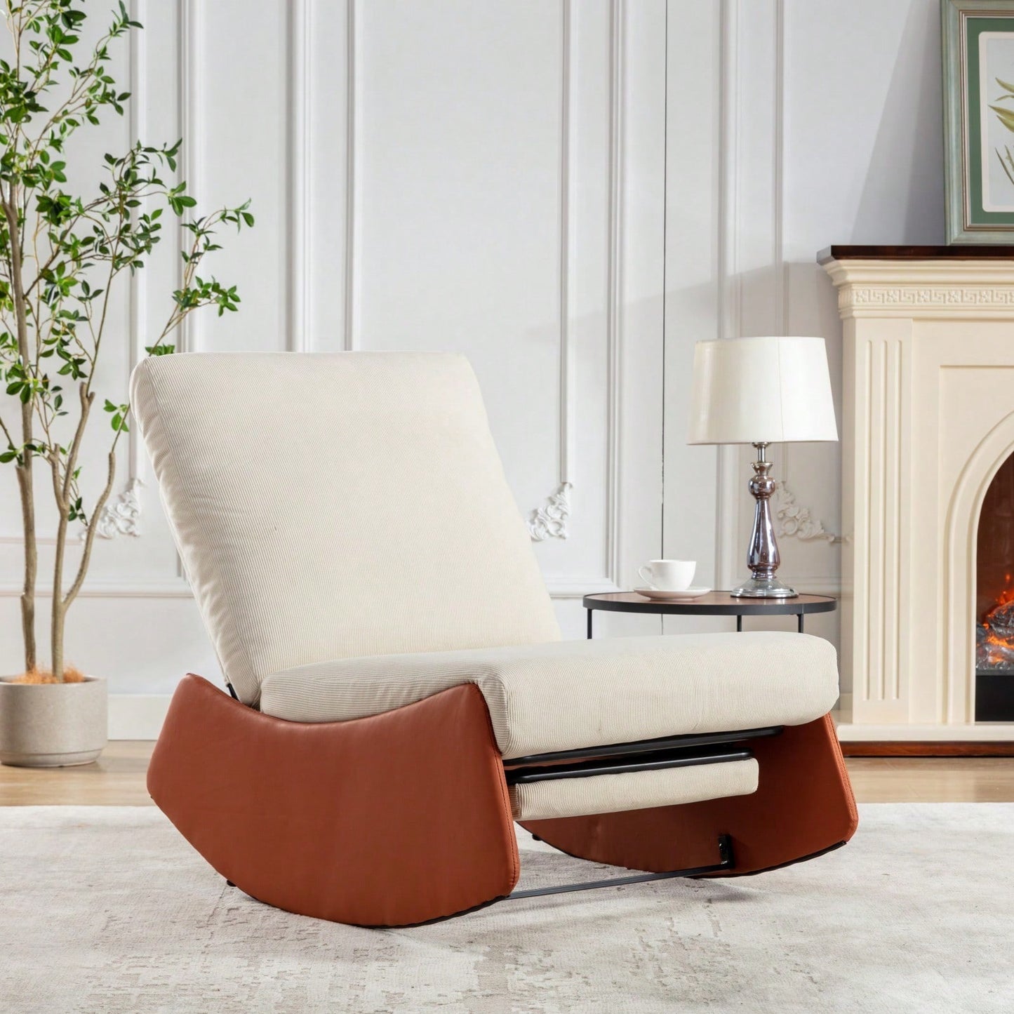 Modern Upholstered Rocking Chair Recliner with Footrest for Nursery and Living Room Relaxation