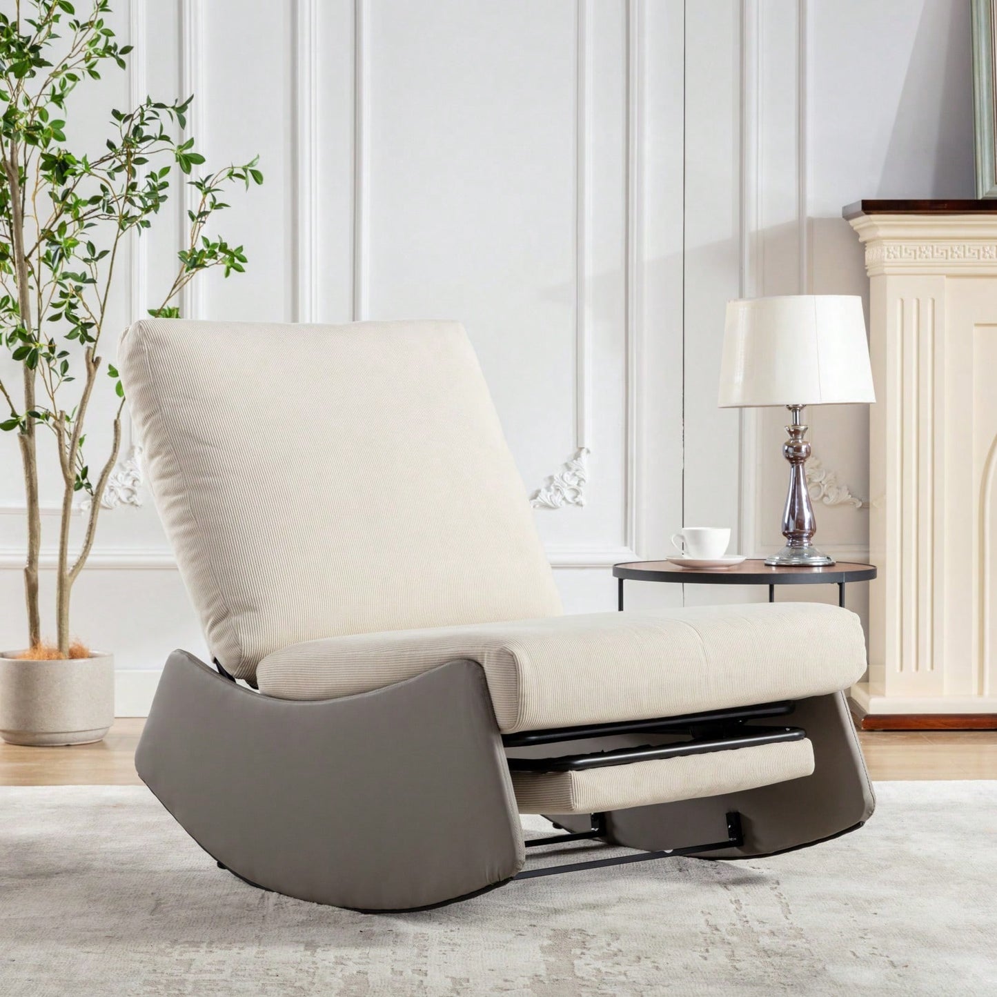 Modern Upholstered Rocking Chair Recliner with Footrest for Nursery and Living Room Relaxation
