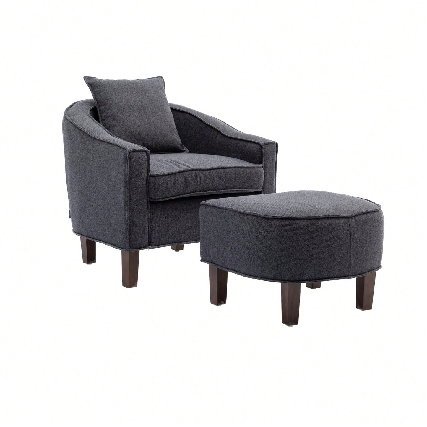 Mid Century Modern Accent Chair with Ottoman Stylish Upholstered Barrel Club Chair Easy Assembly Sturdy Wood Frame Plush Foam Padding