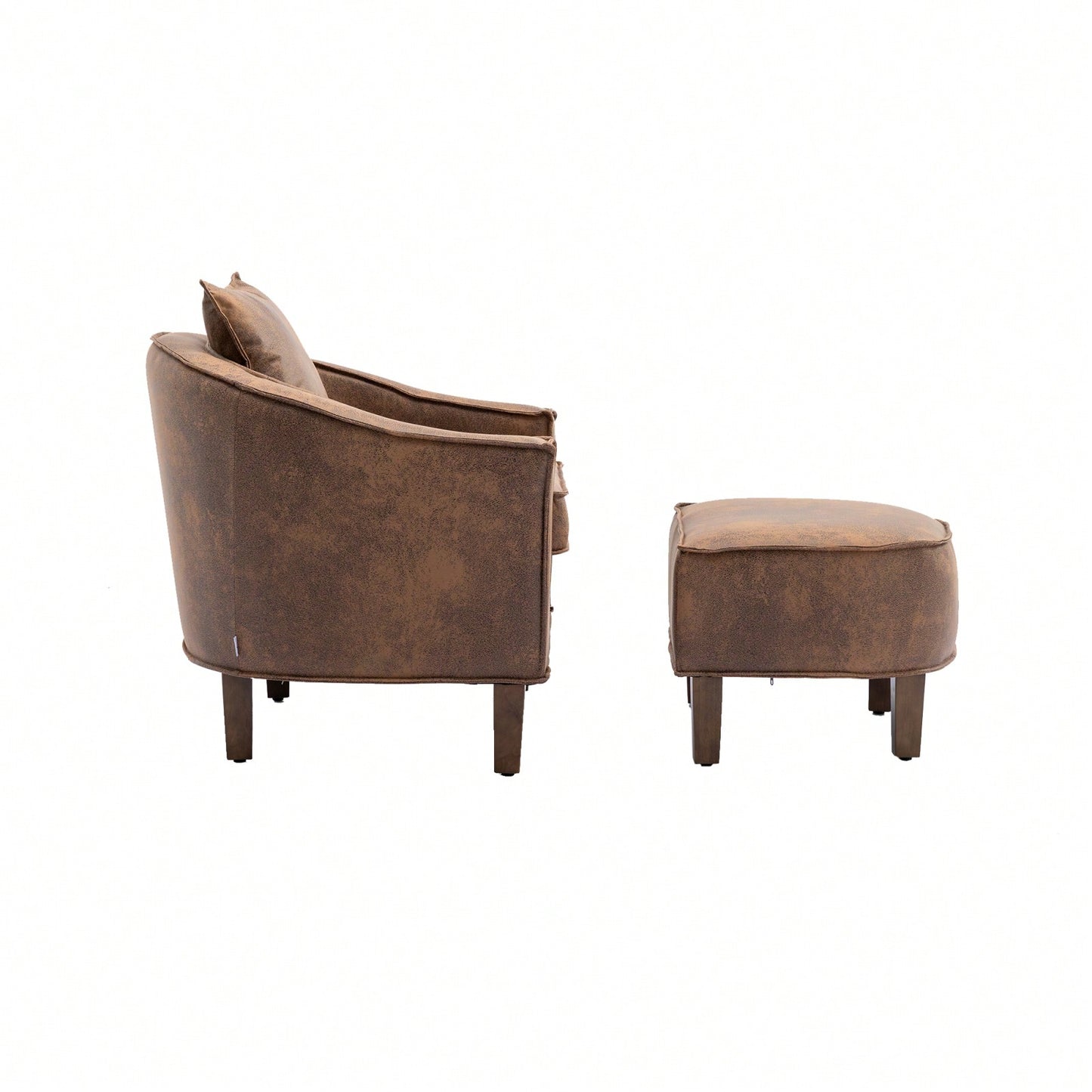 Mid Century Modern Accent Chair with Ottoman Stylish Upholstered Barrel Club Chair Easy Assembly Sturdy Wood Frame Plush Foam Padding