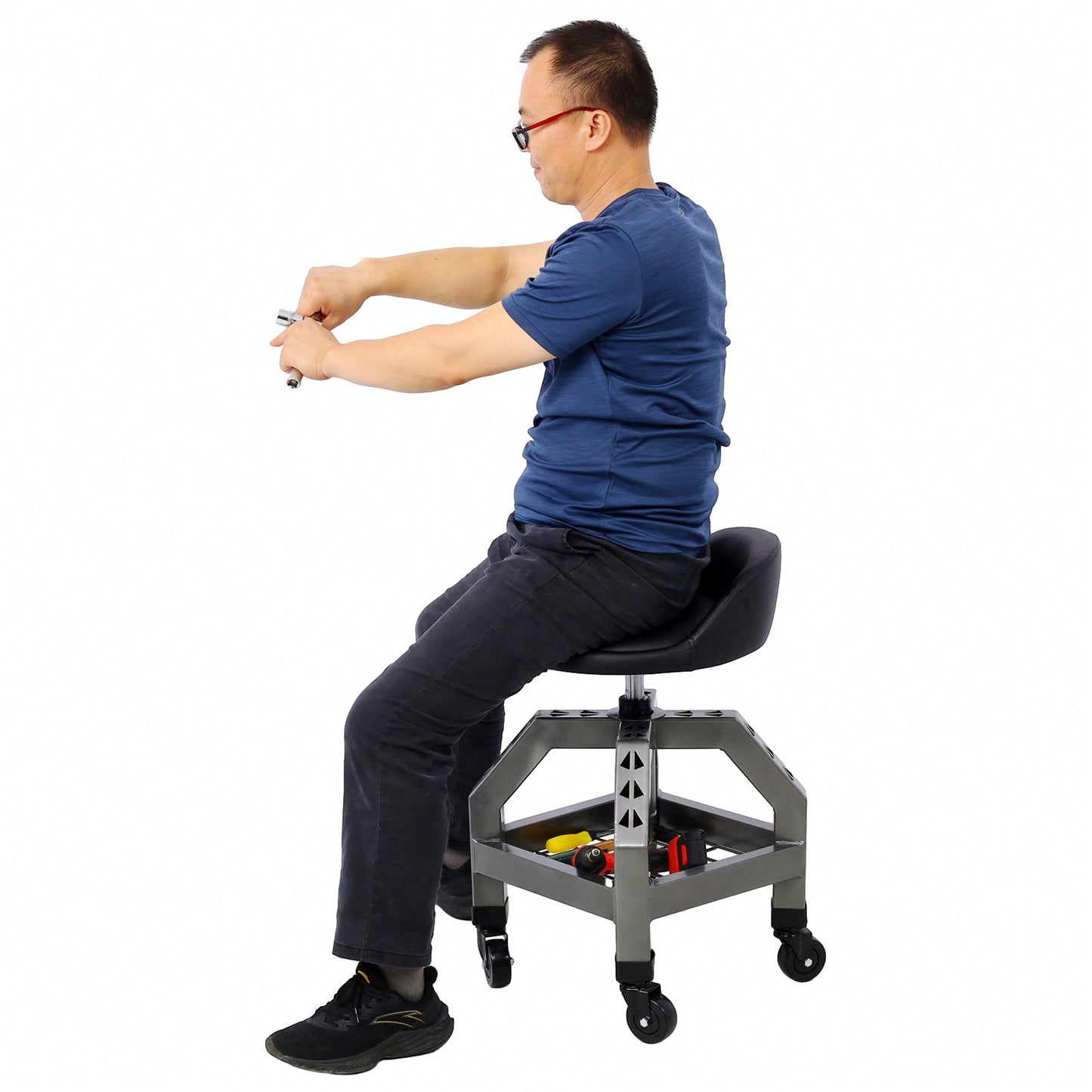Pneumatic 360 Degree Swivel Mechanics Rolling Creeper Seat Heavy Duty Rolling Mechanics Stool Shop Stool With Casters